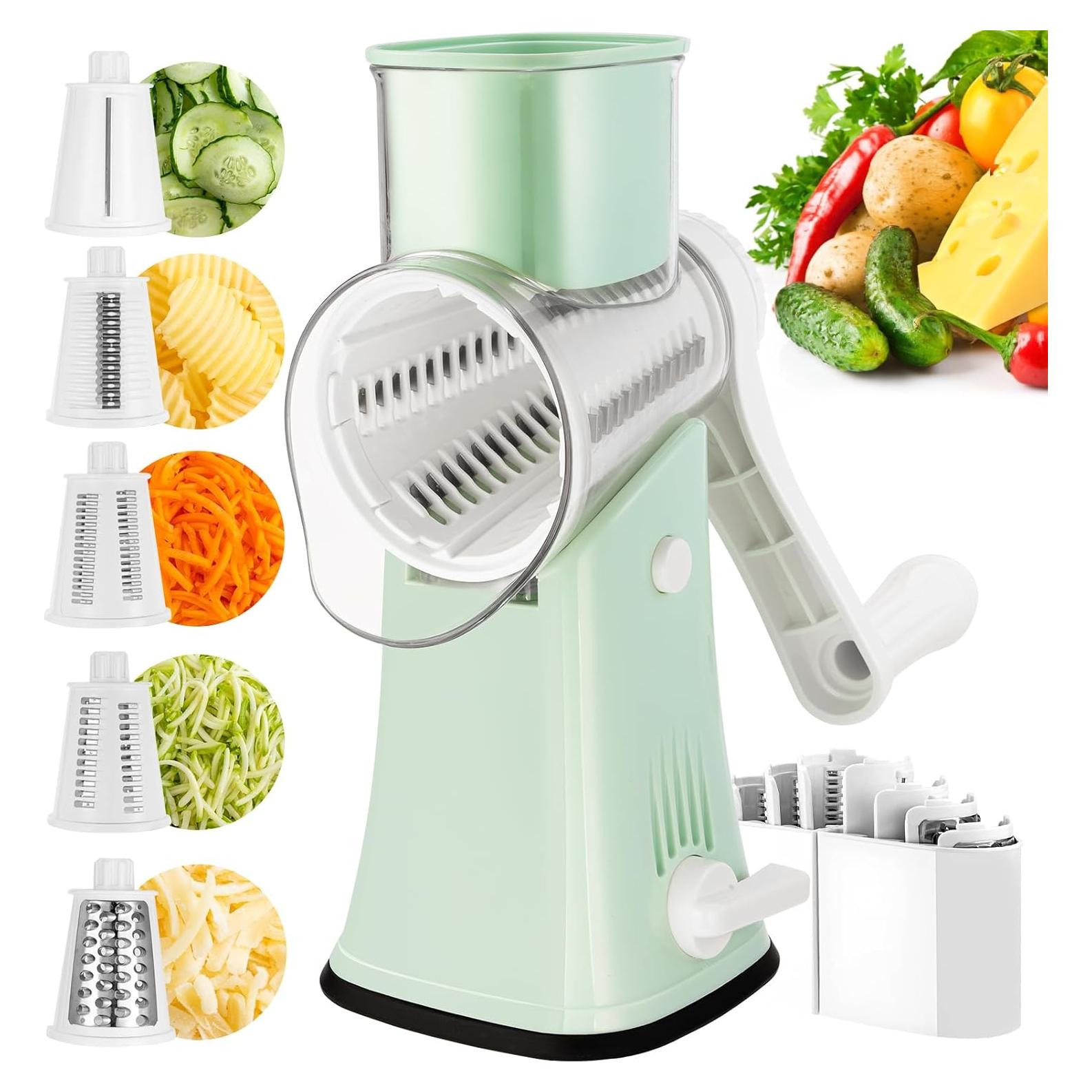 Rallador de Queso VEKAYA 5 en 1 Acero Inoxidable Verde Claro