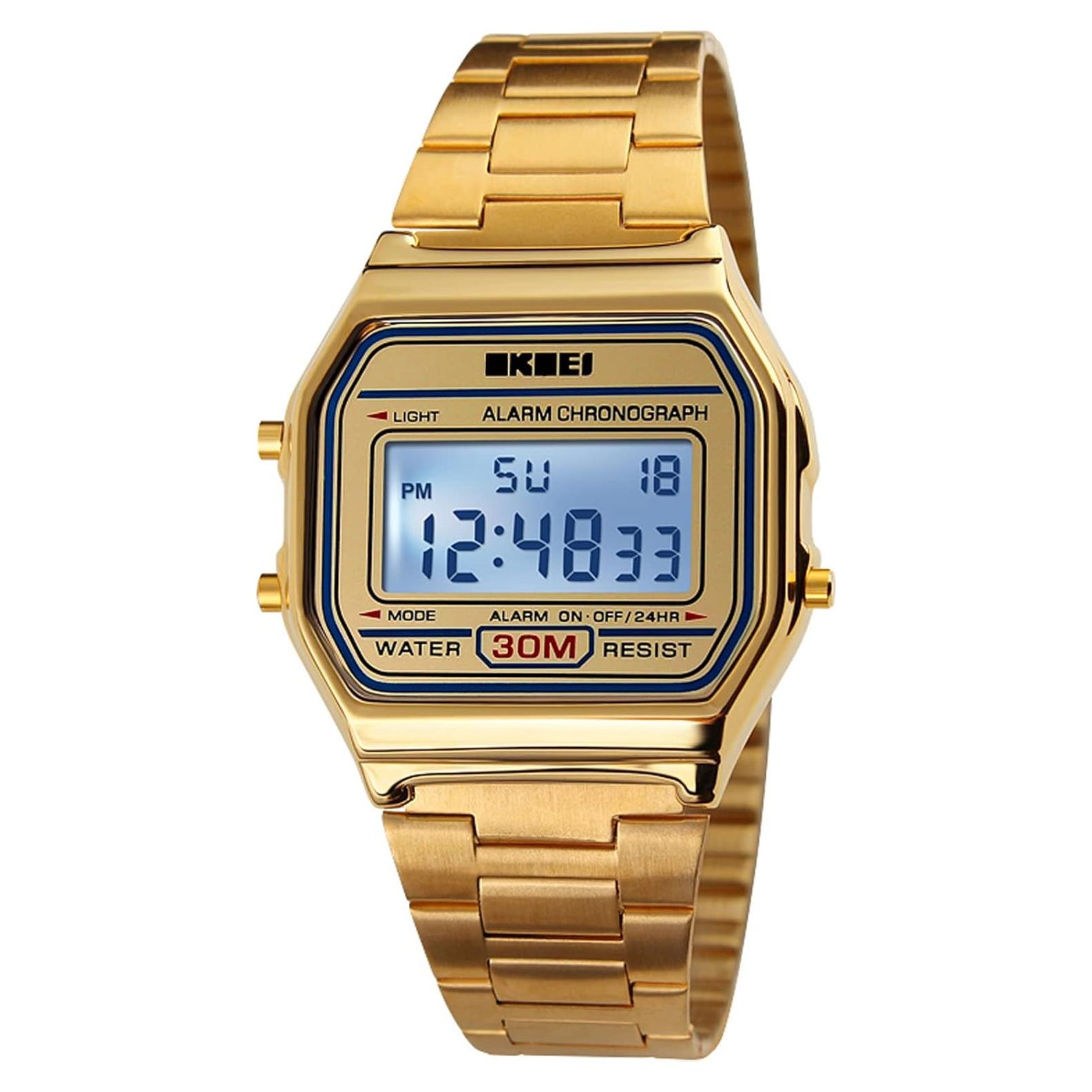 Reloj Digital PASOY Dorado Hombre Cronómetro Impermeable