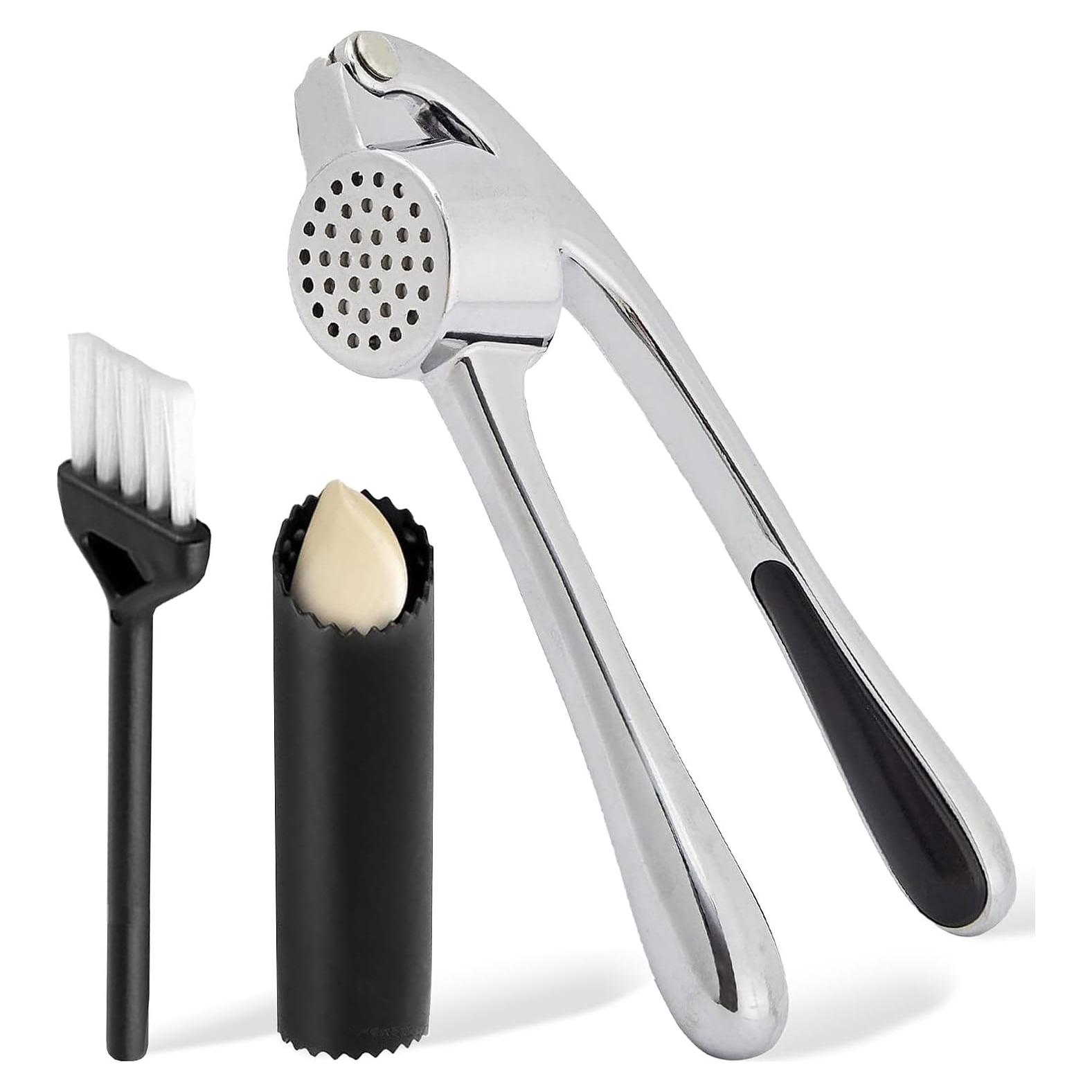 Prensa de Ajo Premium Acero Inoxidable con Pelador y Cepillo