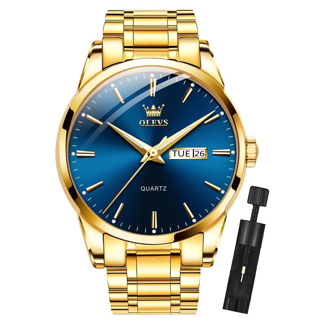 Reloj OLEVS de Acero Inoxidable Dorado con Calendario