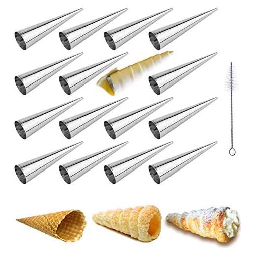 Moldes de Cuerno de Crema EUICAE 5" Acero Inoxidable 16 Pzas