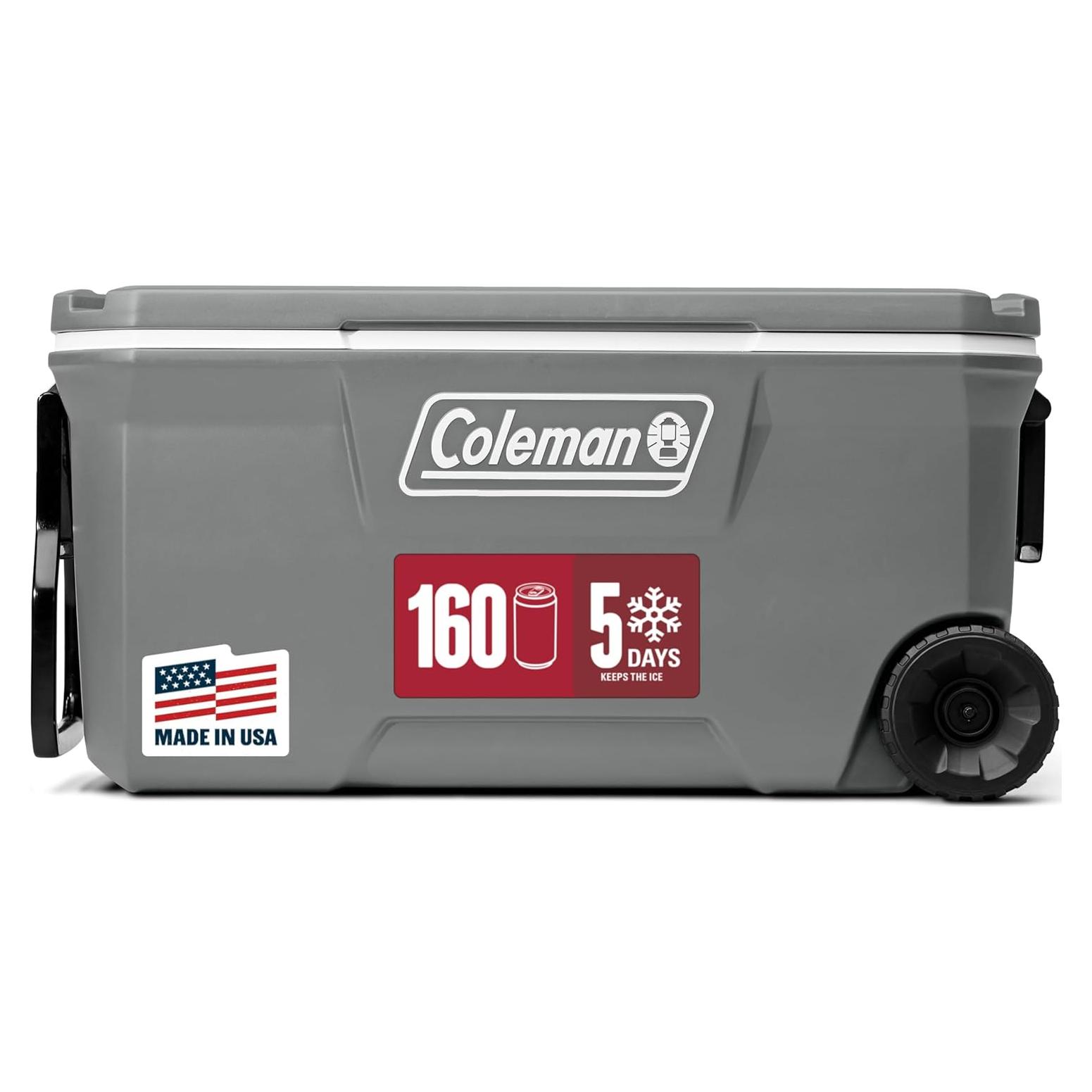 Enfriador portátil rodante Coleman 100qt gris, mantiene hielo 5 días