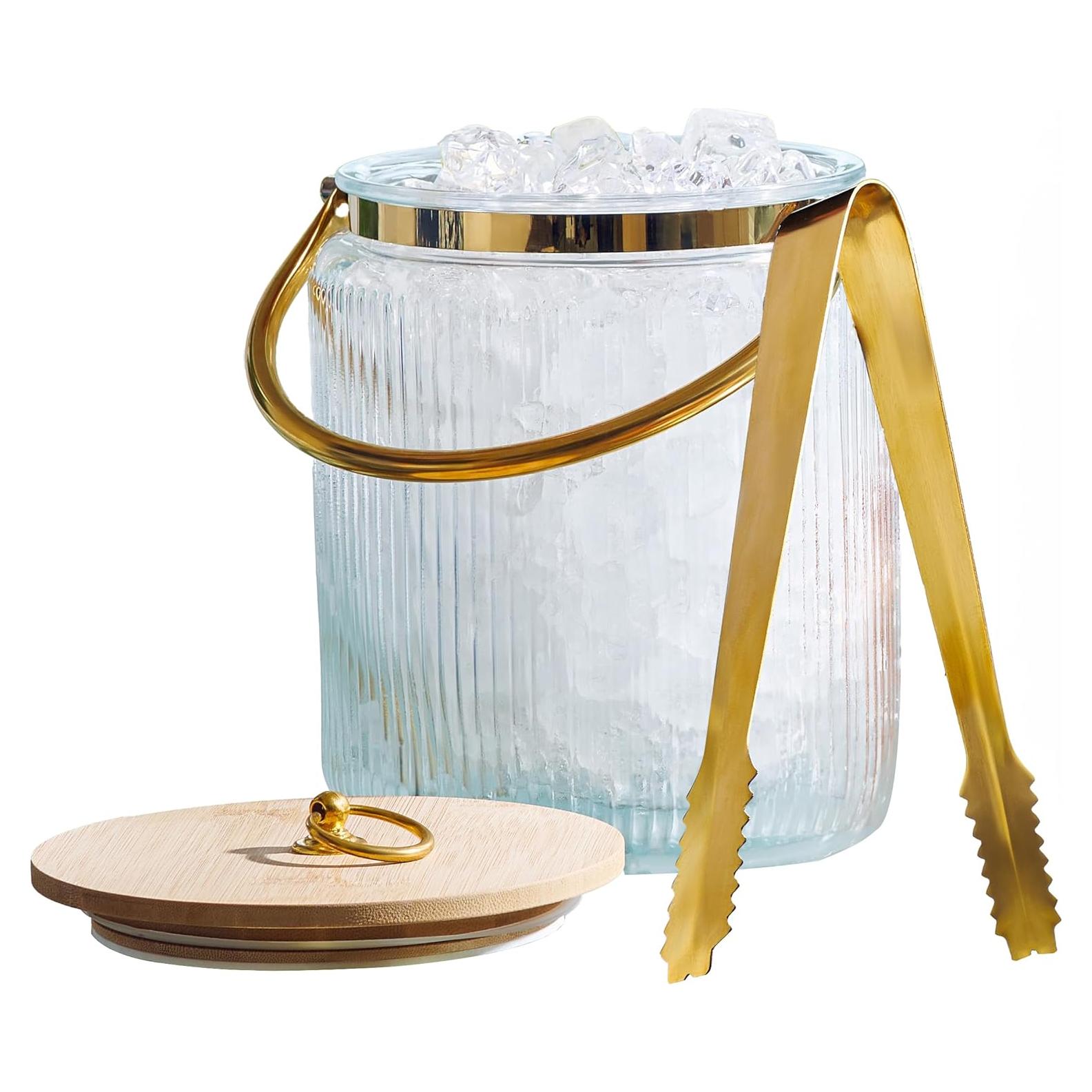 Cubo de Hielo de Vidrio 3L con Tapa Hermética y Pinza