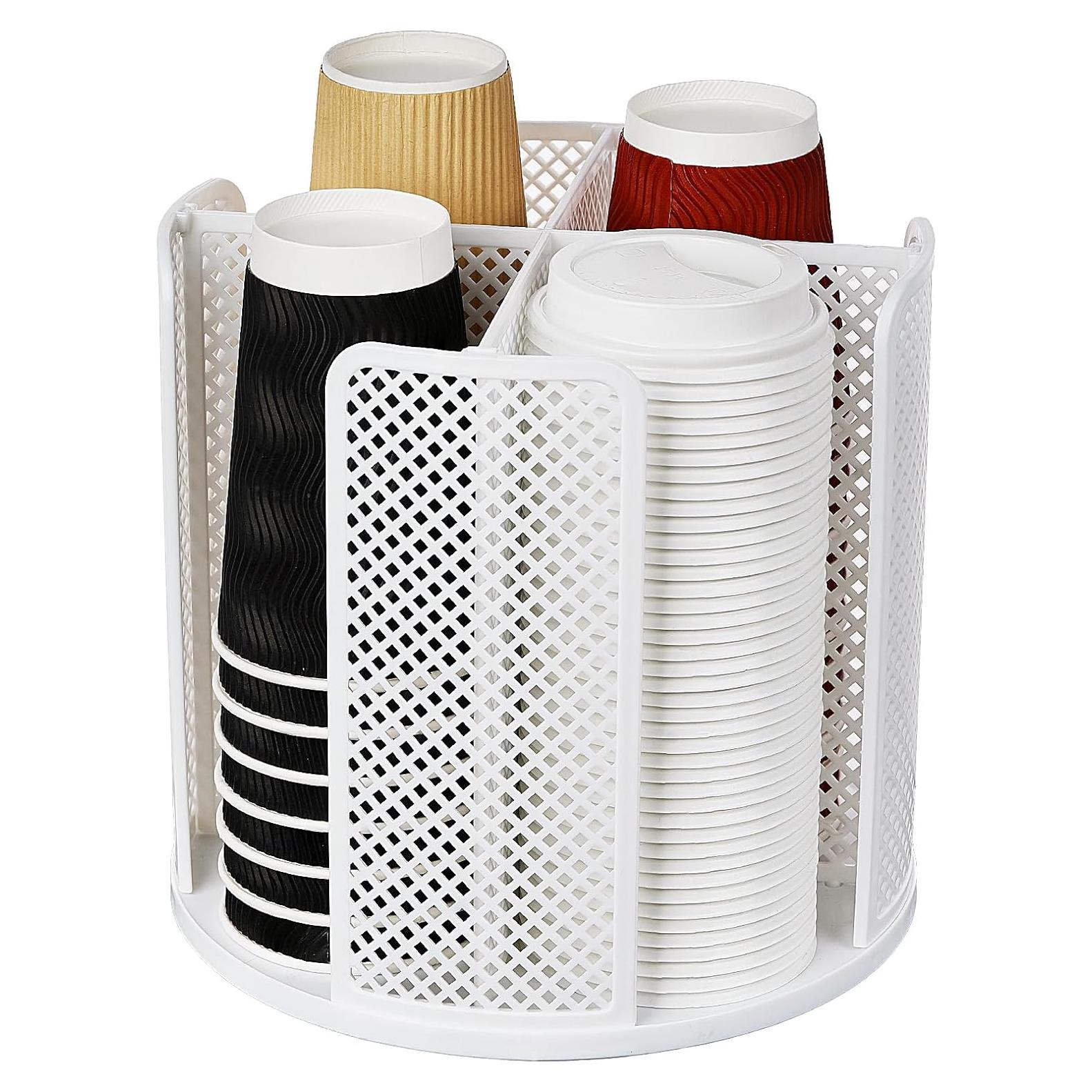 Dispensador de Tazas Rotatorio EOFJRUC 4 Compartimentos Blanco