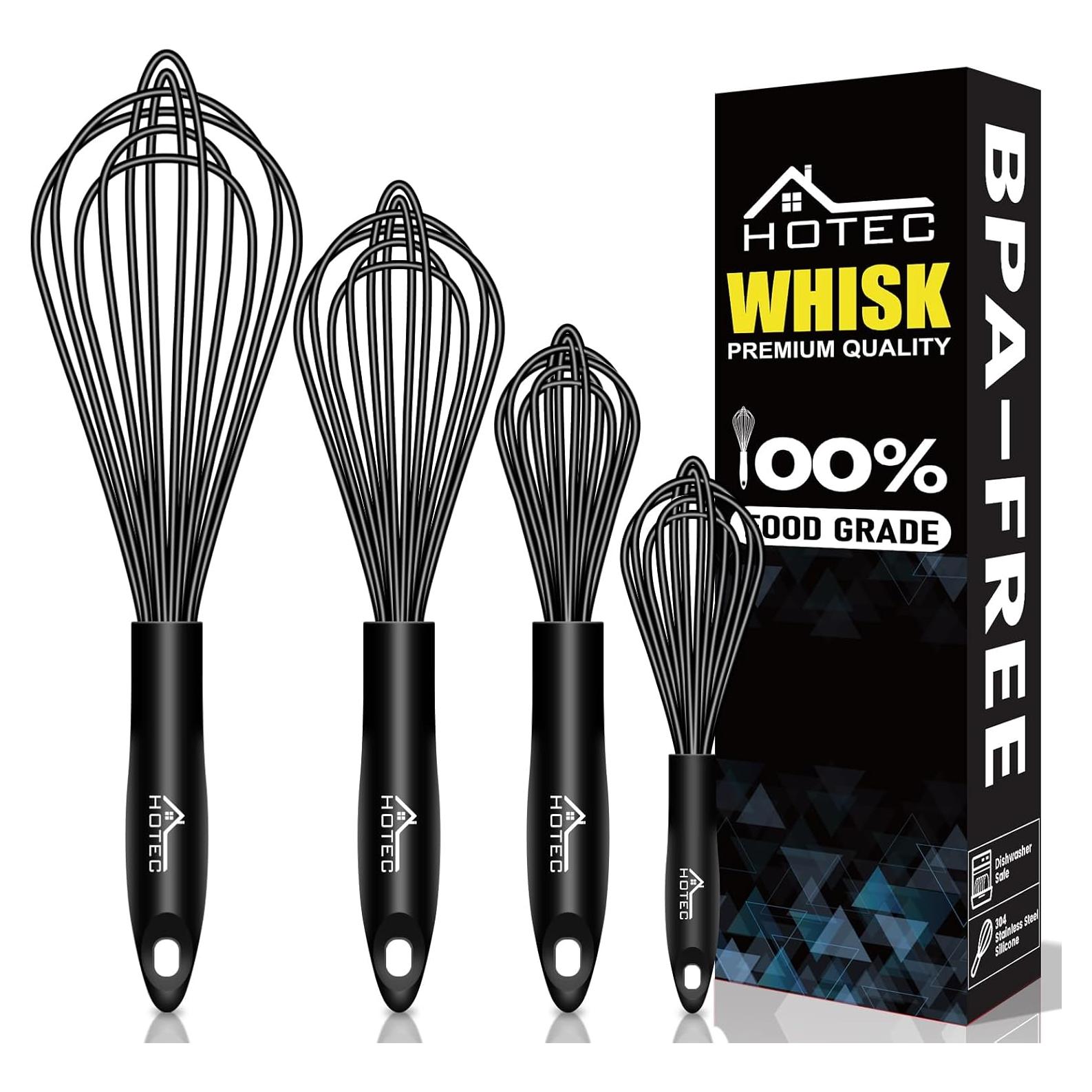 Juego de 4 batidores de silicona HOTEC, 30-12 cm, negro