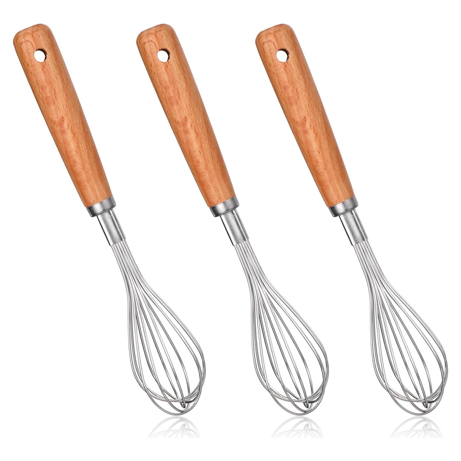 3 PCS Batidores de Mano EupHHonycs Acero Inoxidable Madera