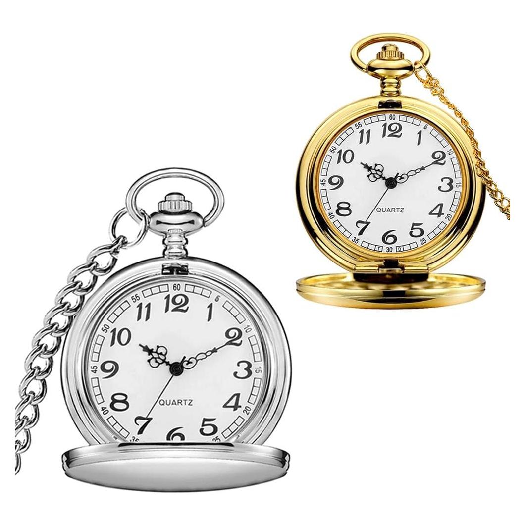Juego de 2 Relojes de Bolsillo Alladaga Clásicos con Cadena