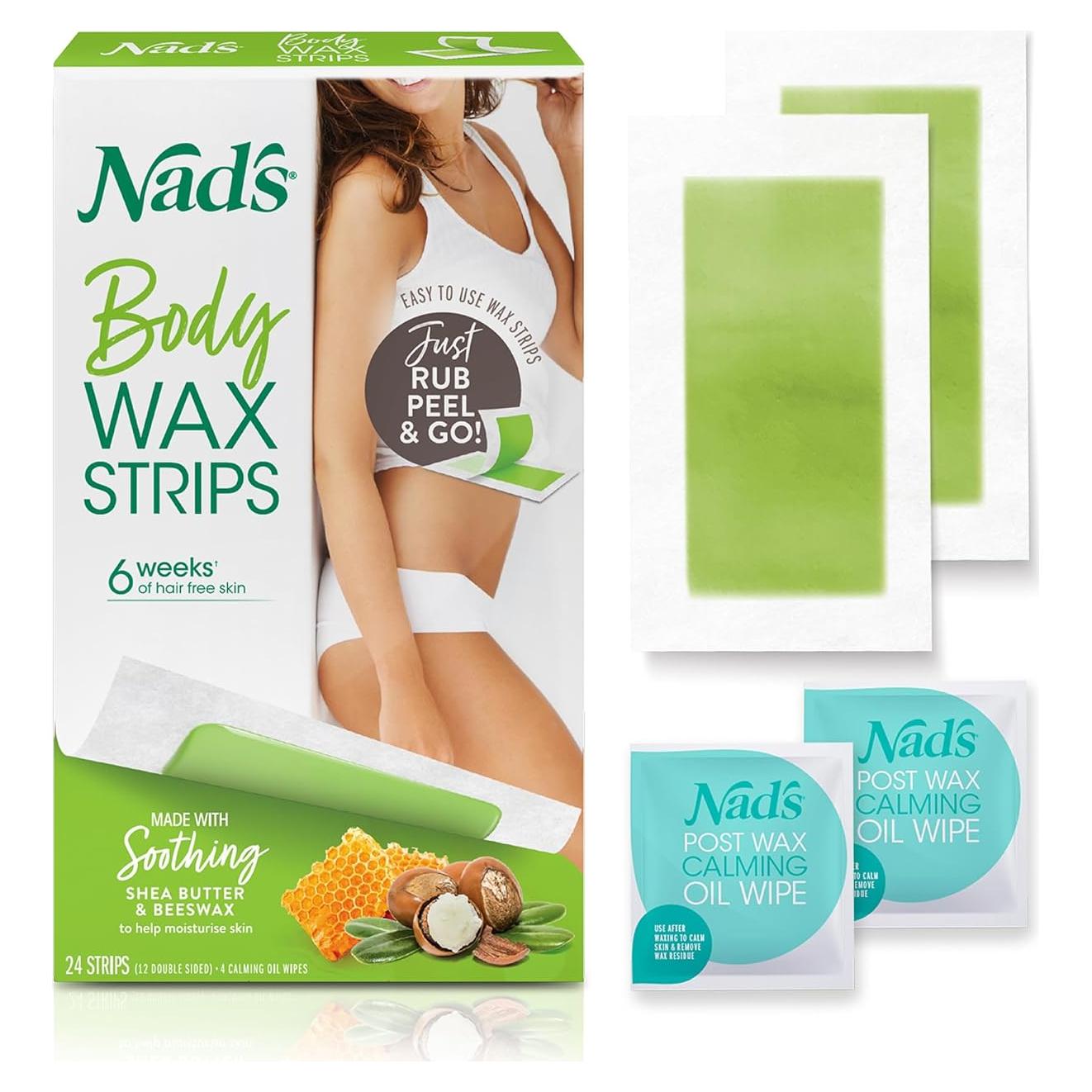 Cintas de Cera Corporal Nad's para Mujeres - Eliminación de Vello 24 Unidades