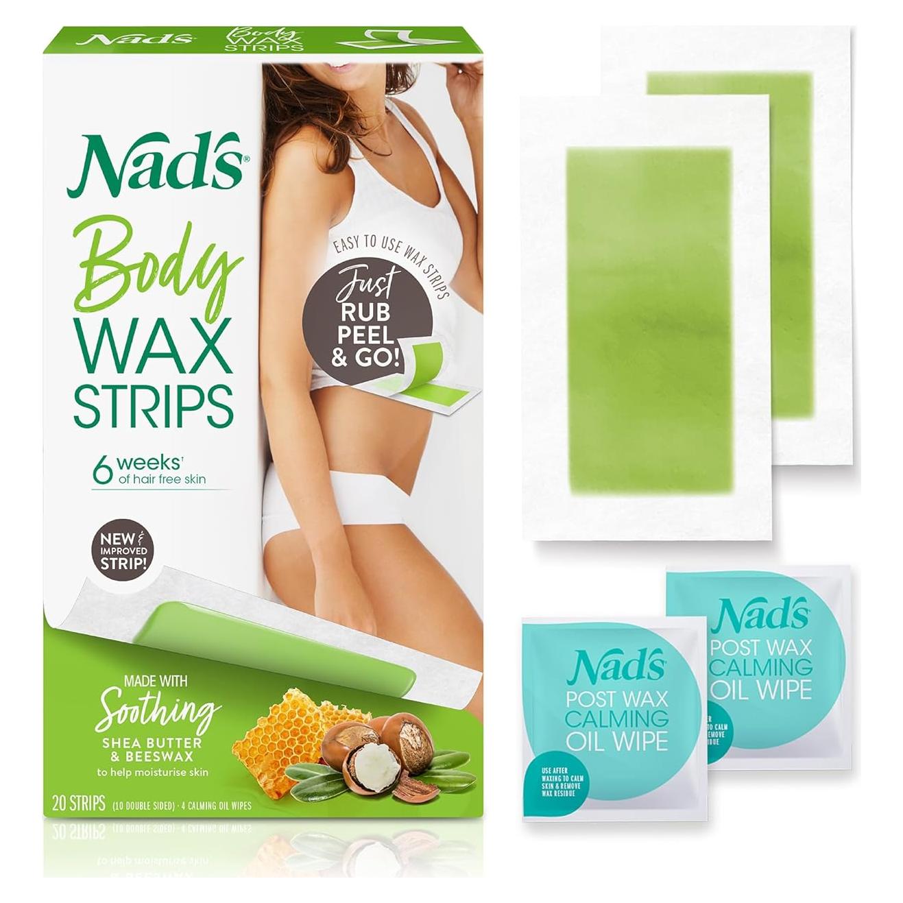 Cintas de Cera Corporal Nad's 20 Cintas + 4 Toallitas Aceite