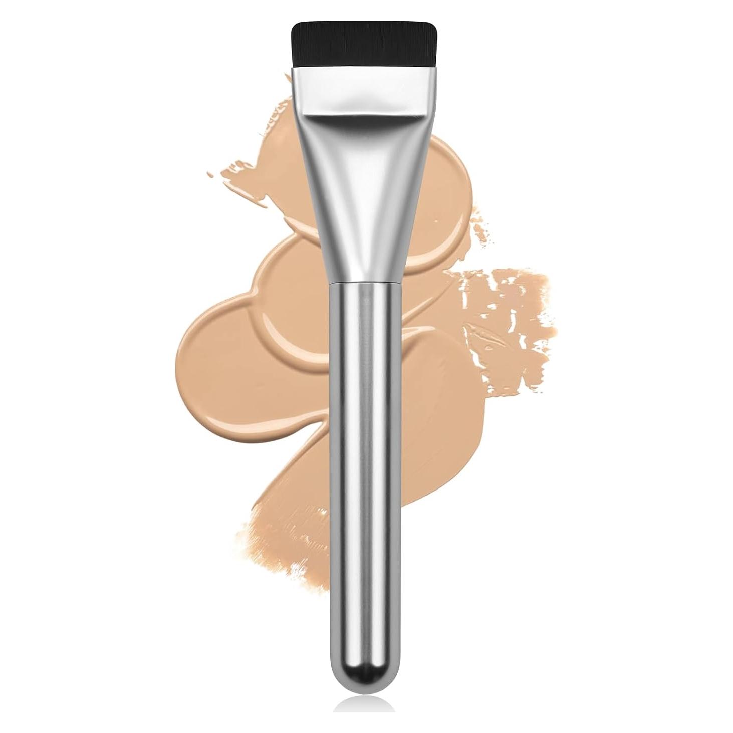 Brocha de Base Plana BEAUTYFACTOR Plata - Maquillaje Facial Premium