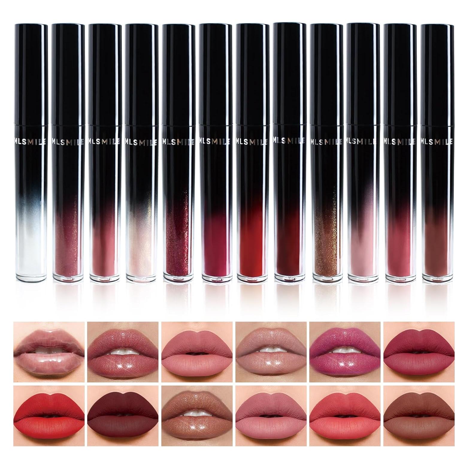 Juego de 12 Labiales Brillo y Mate MLSMILE - Hidratantes