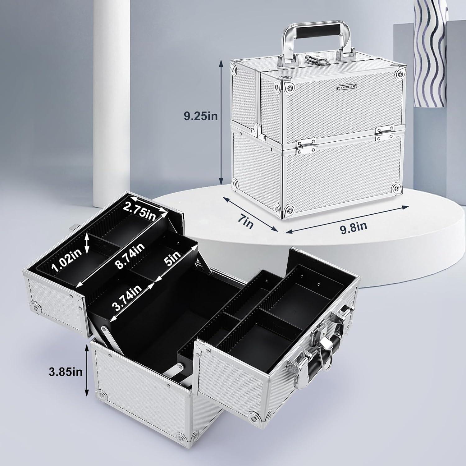 Estuche de Maquillaje Frenessa Plata Organizador Portátil 26.99x18.99cm