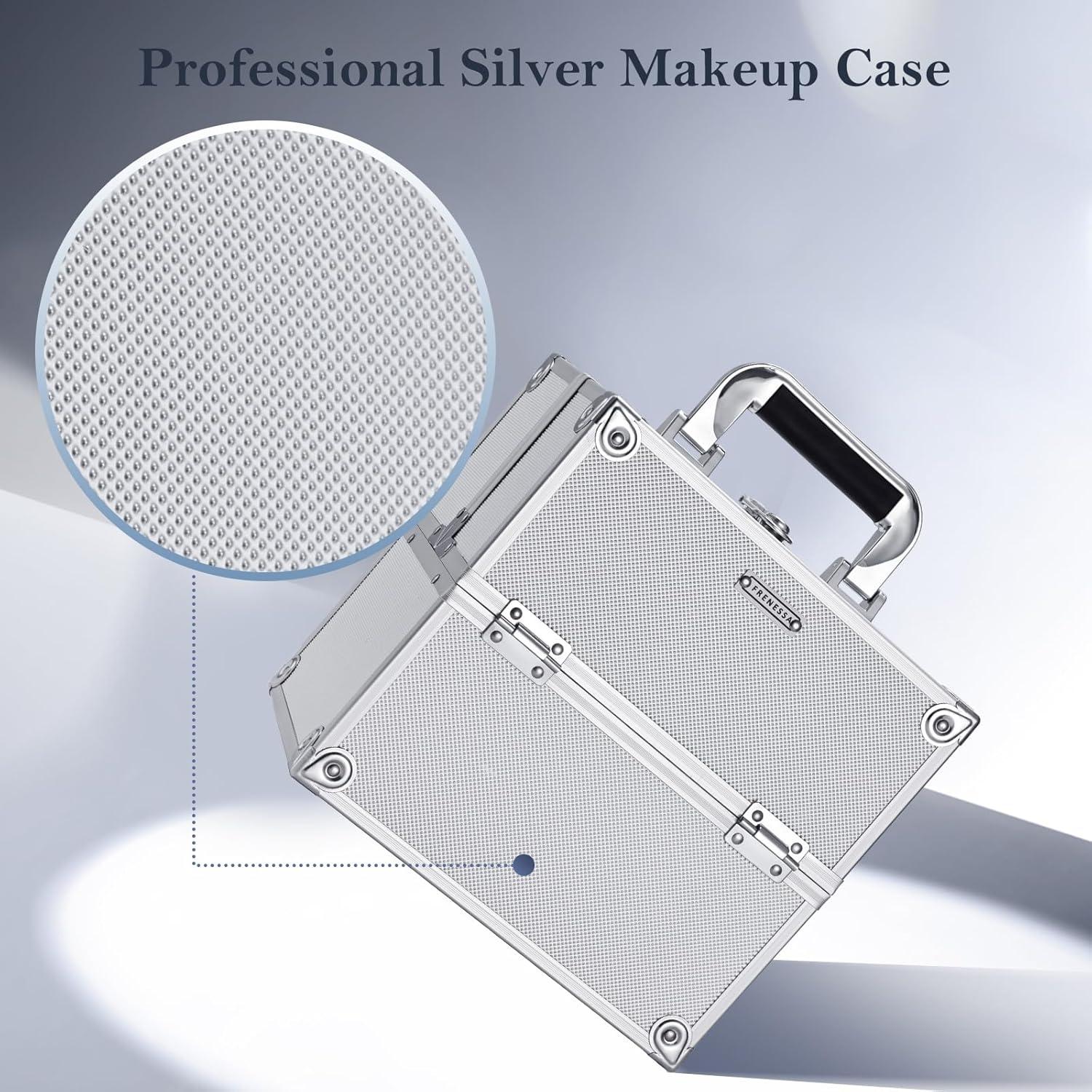 Estuche de Maquillaje Frenessa Plata Organizador Portátil 26.99x18.99cm