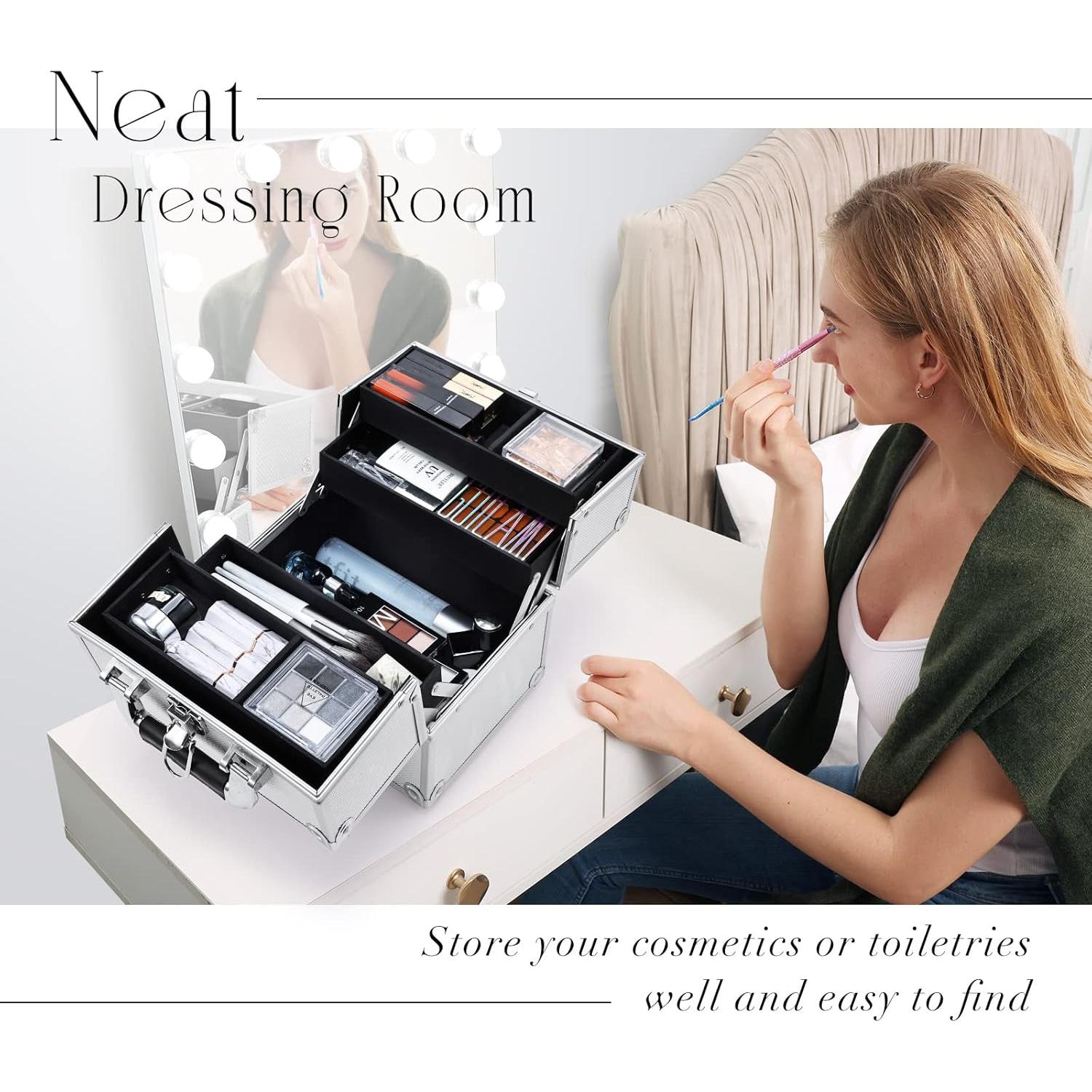 Estuche de Maquillaje Frenessa Plata Organizador Portátil 26.99x18.99cm