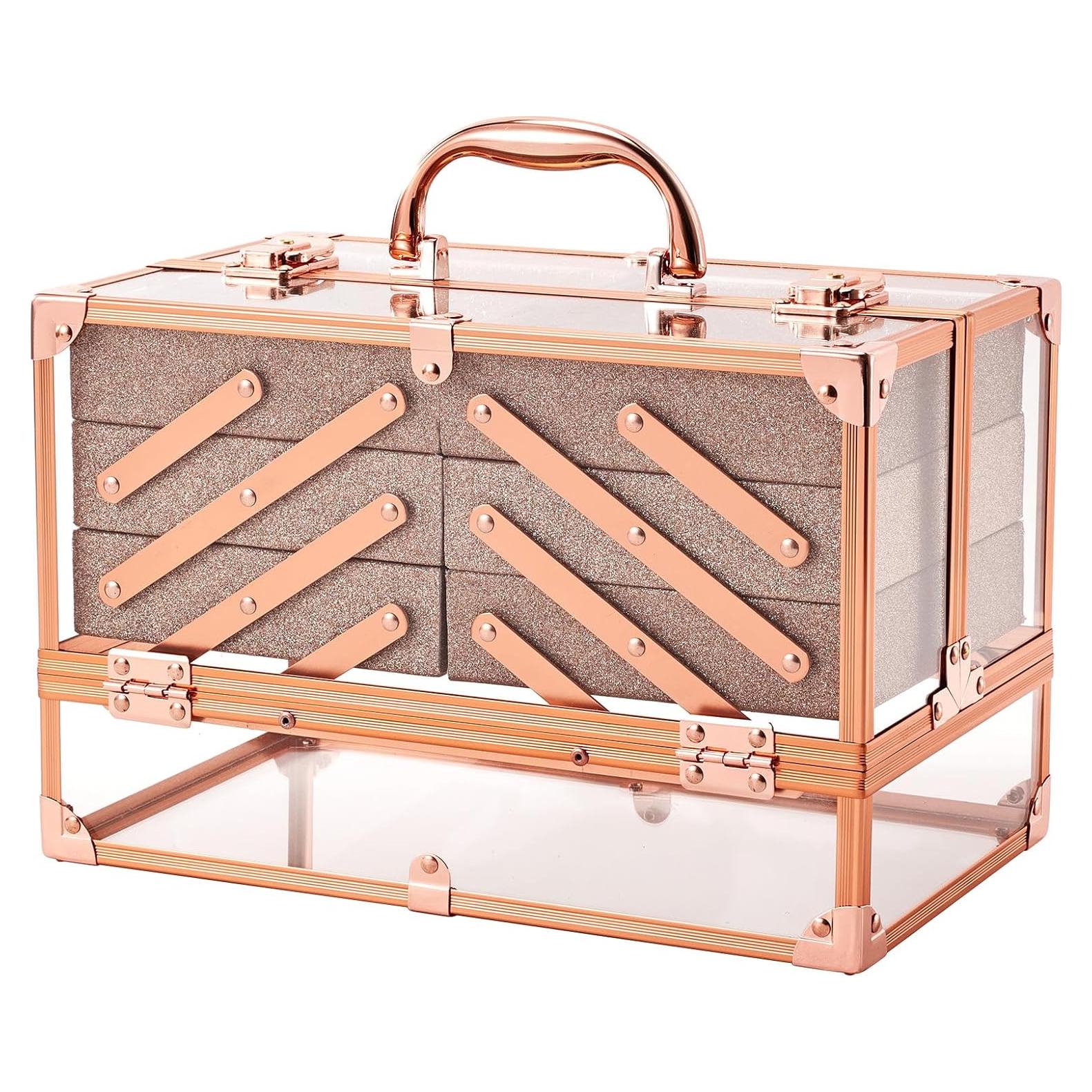 Estuche de Maquillaje FRENESSA Rosa Dorado 6 Bandejas 30x18x19.5cm