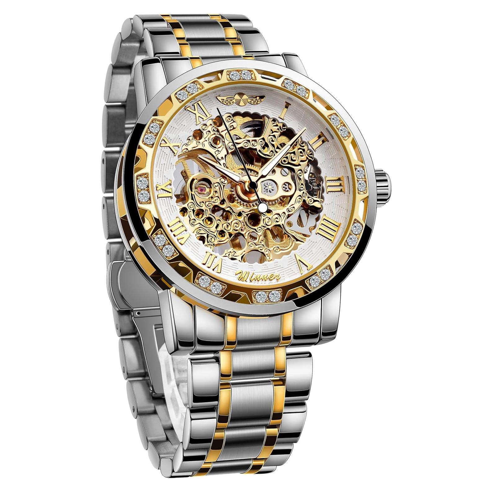 Reloj Esqueleto Mecánico Retro Winner con Diamantes 17,7x12cm