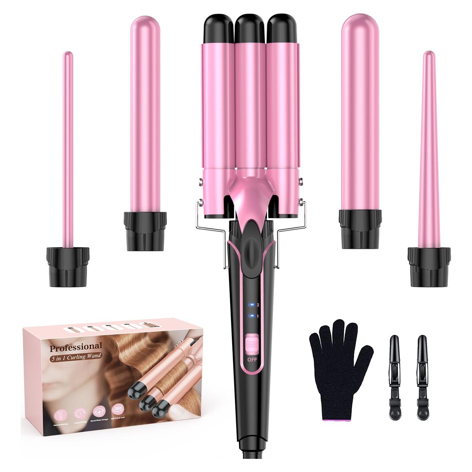 Varita Rizada 5 en 1 BESTOPE PRO Rosa 3 Barriles 20 cm