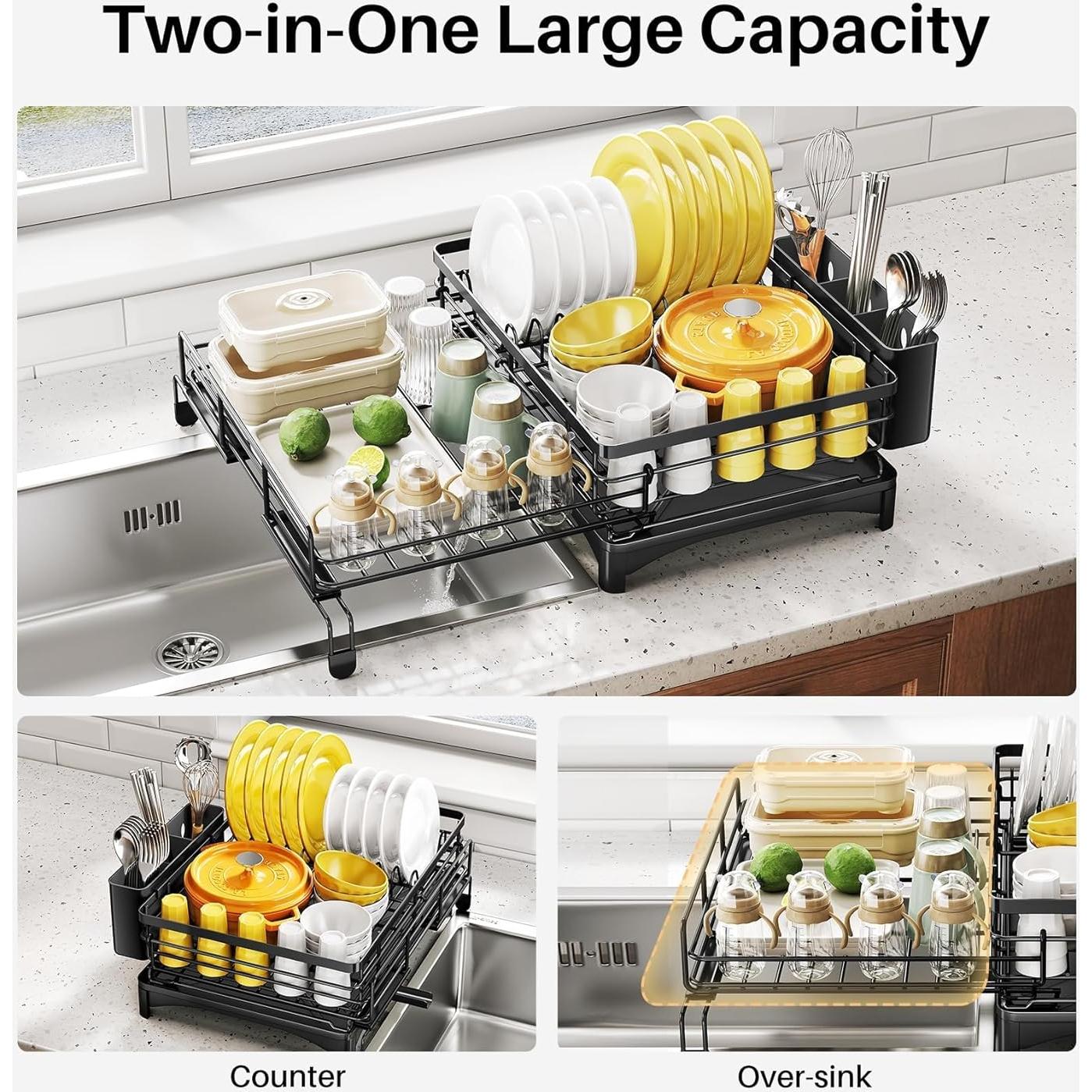 Escurridor de Platos SNTD Extensible Acero Inoxidable Negro