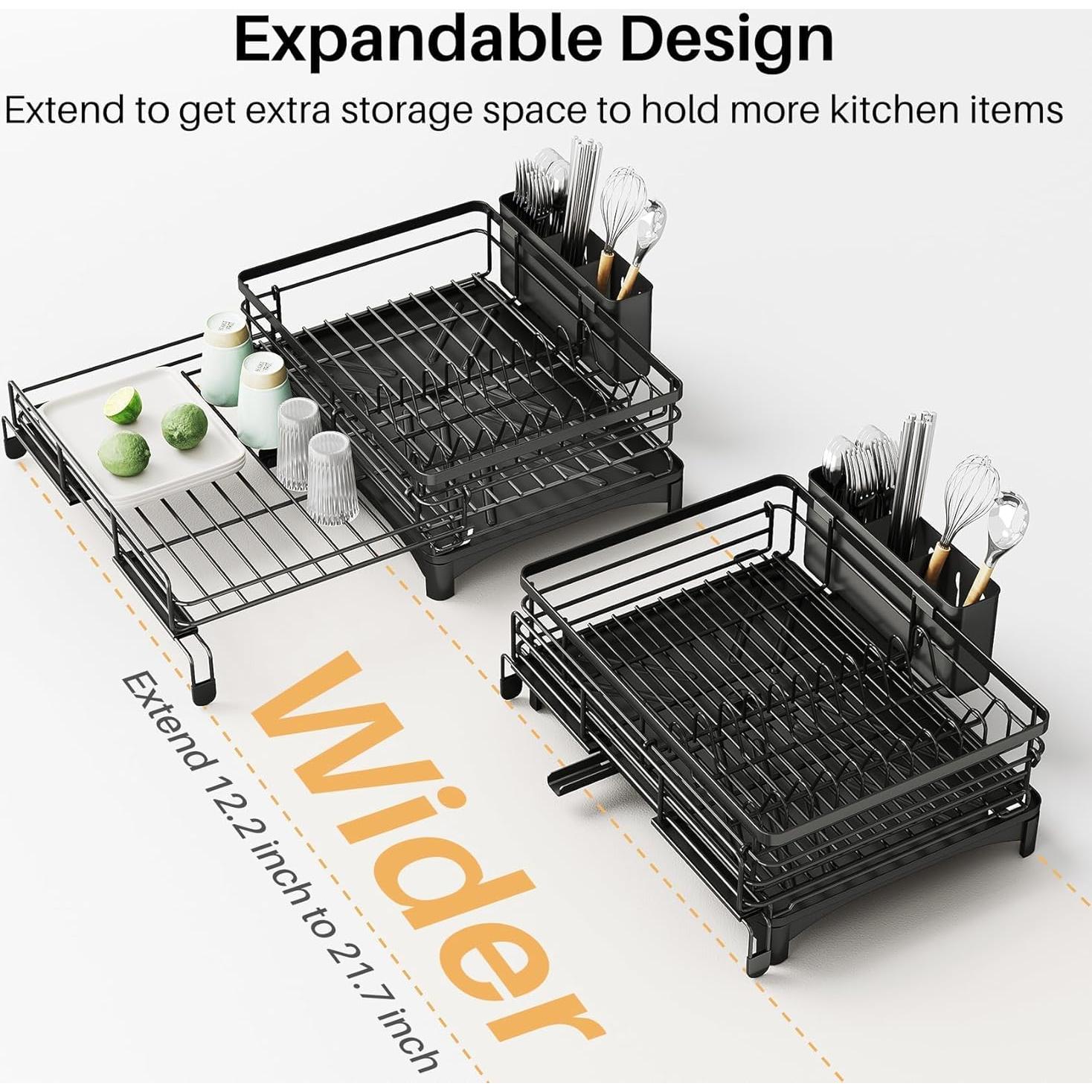 Escurridor de Platos SNTD Extensible Acero Inoxidable Negro