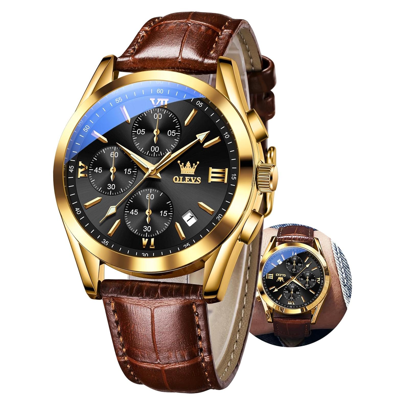 Reloj OLEVS de Cuero Marrón con Cronógrafo y Fecha