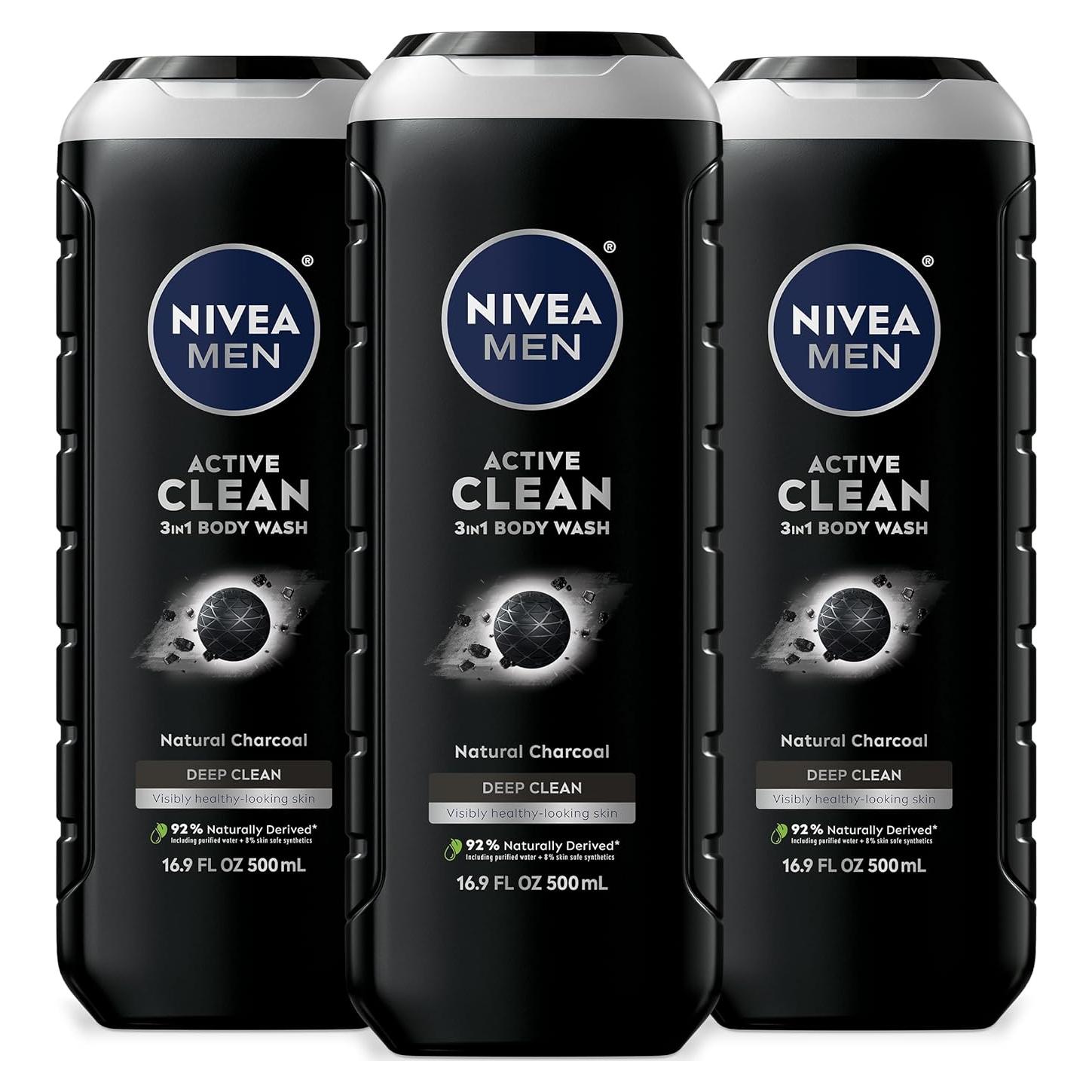 Gel de Ducha NIVEA MEN 3 en 1 con Carbón Natural 3x500ml
