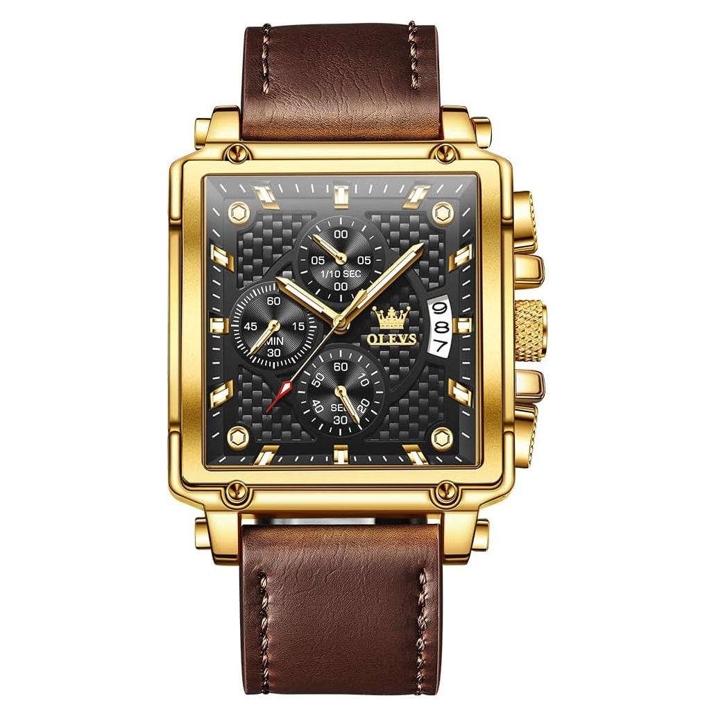 Reloj OLEVS Cronógrafo Hombre Cuero Marrón 30m Resistente