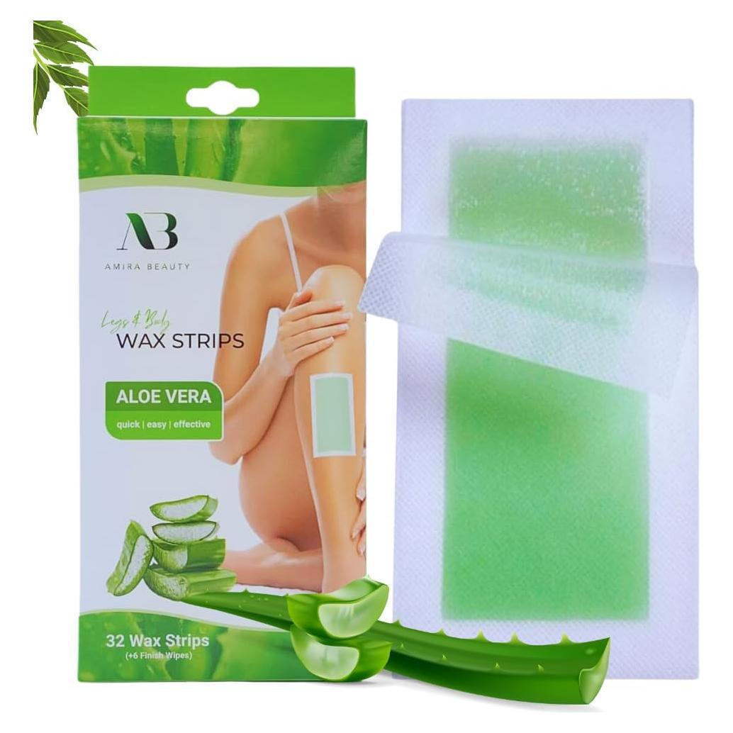 Tiras de Cera Aloe Vera Amira Beauty 64 Unidades Piel Sensible