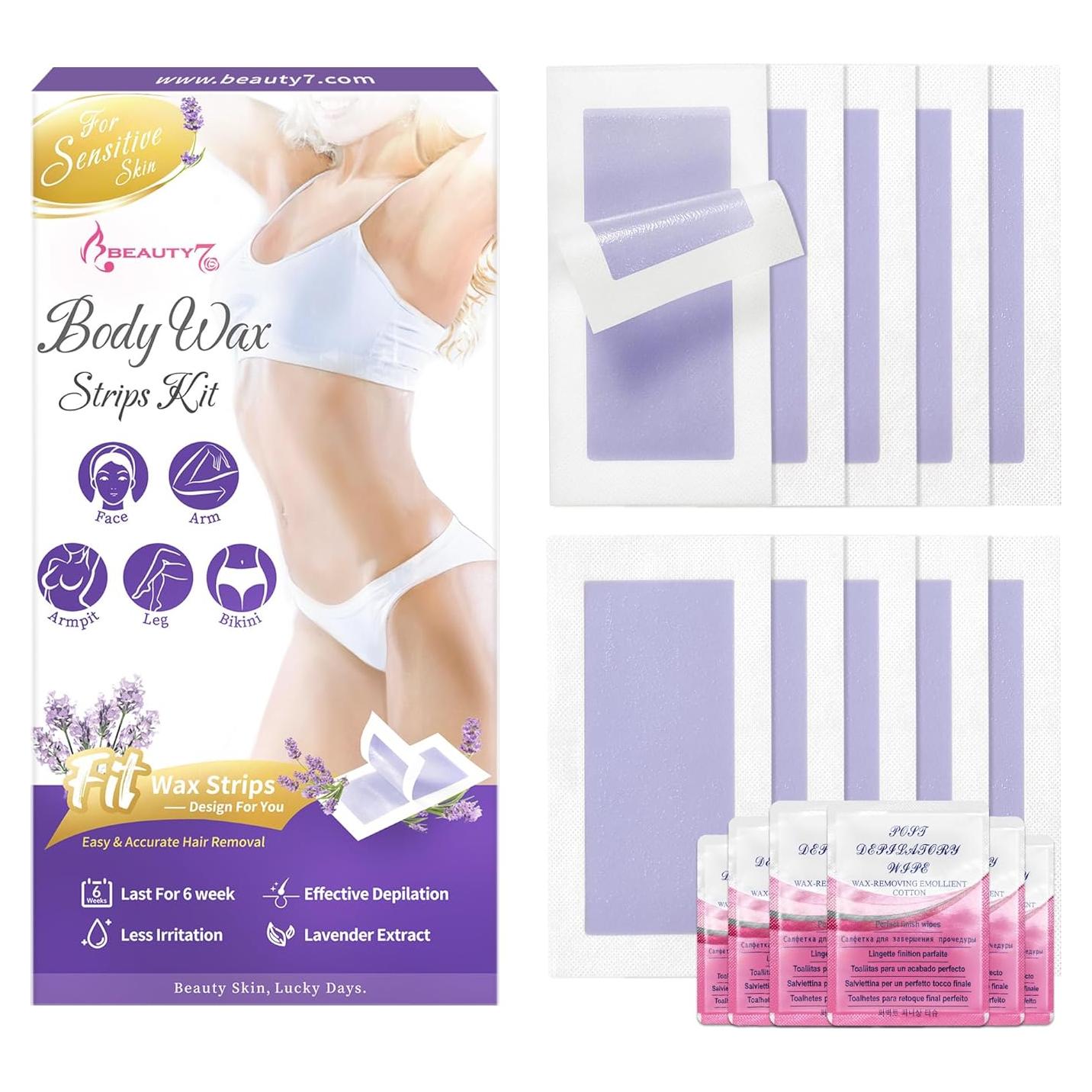 Cintas de Cera para Mujeres Beauty7 - Kit 20 Cintas y 6 Toallitas