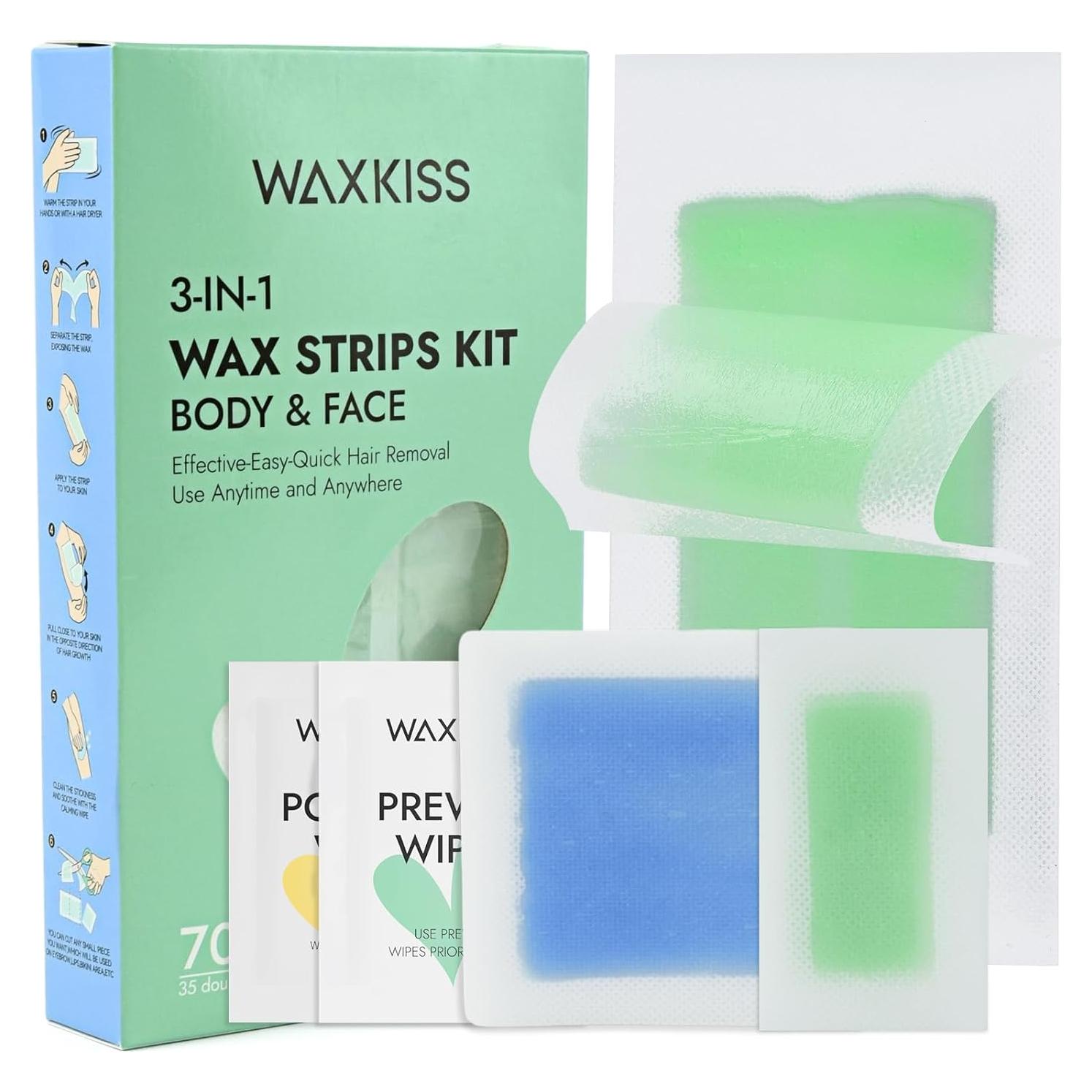 Kit de Cintas de Cera Waxkiss para Depilación - 70 Cintas Hipoalergénicas