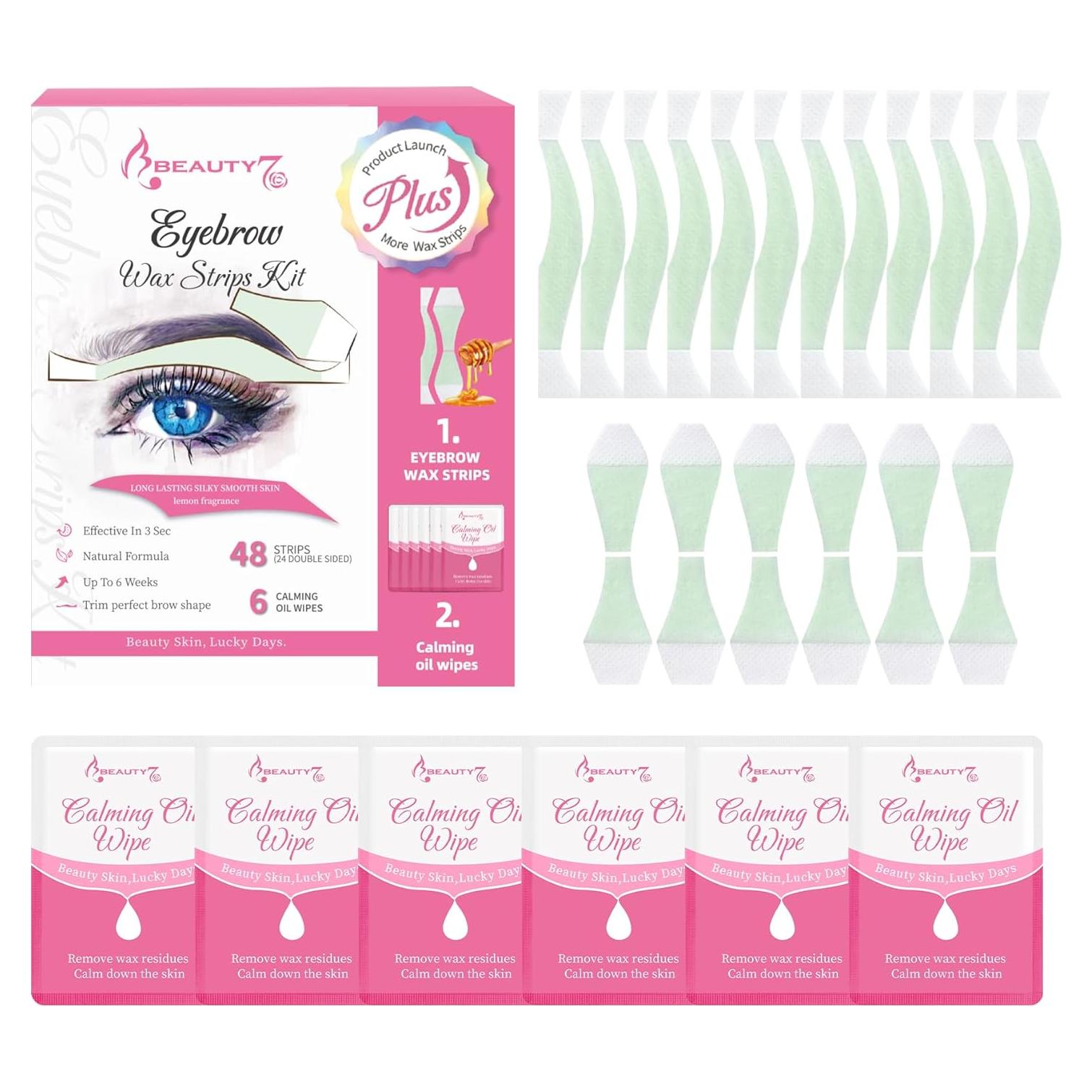 Cera para Cejas Beauty7 Fit 48 Tiras + 6 Toallitas Calmantes