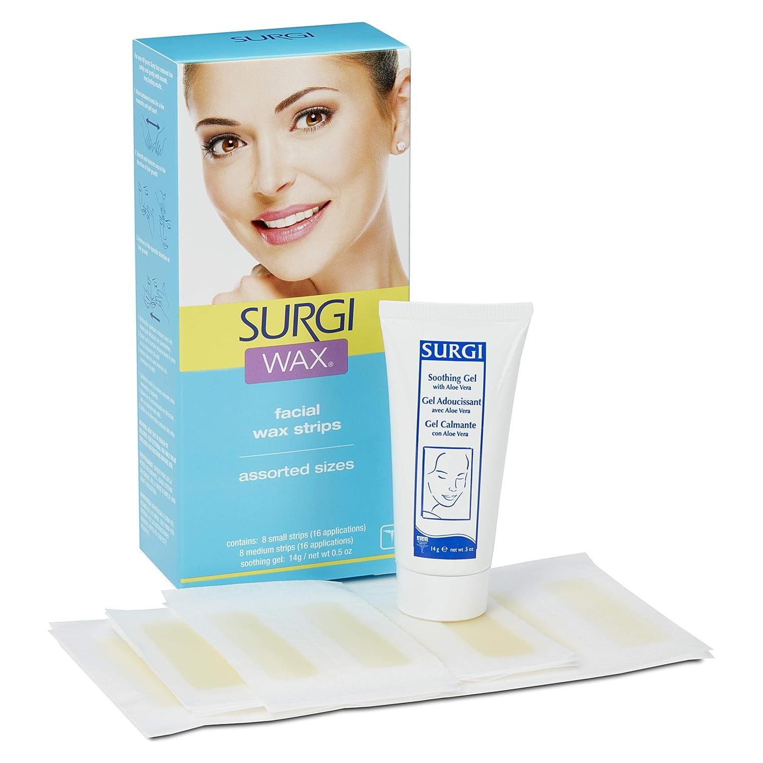 Tiras de Cera Facial Surgi-Wax 3 Paquetes + Gel Calmante