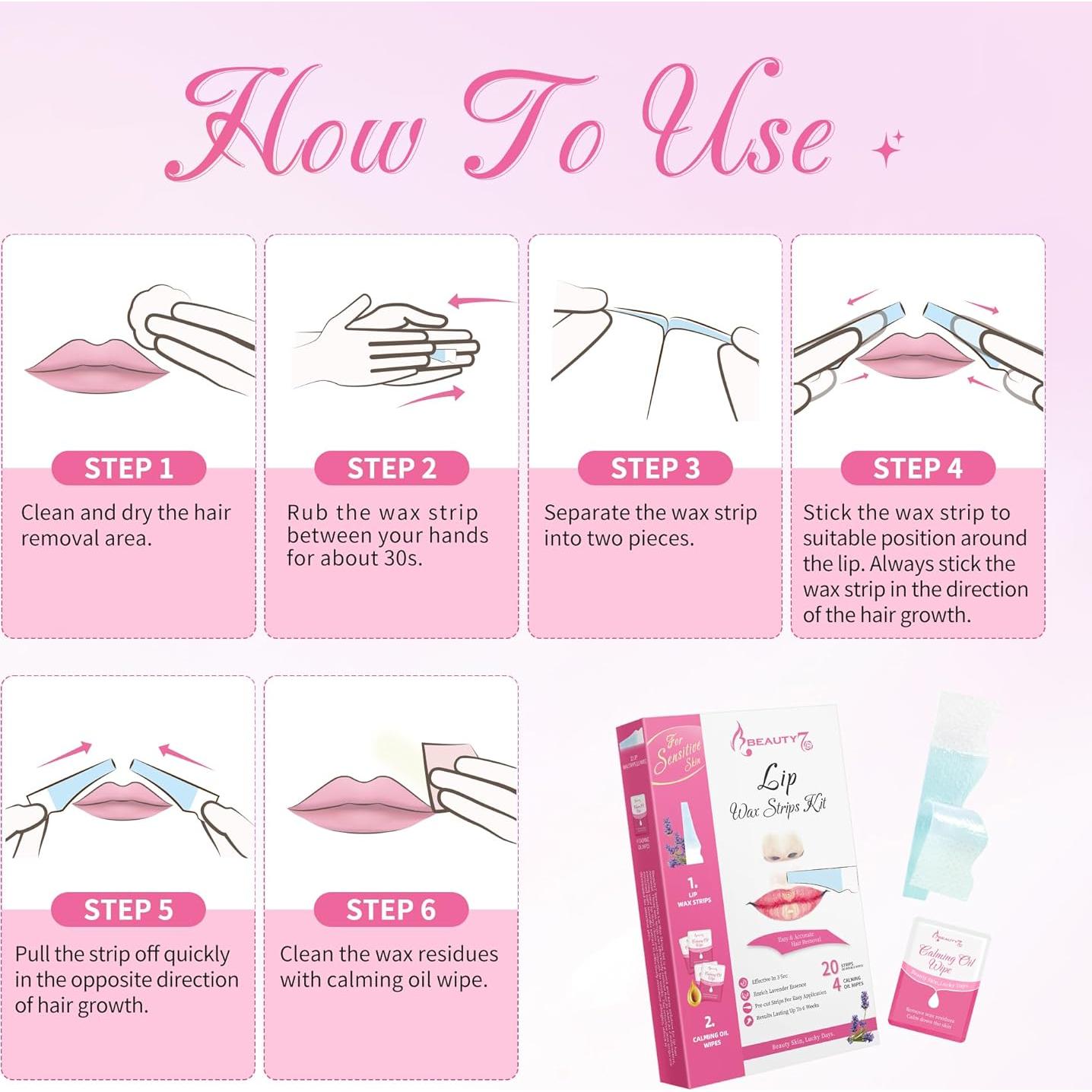 Cintas de Cera Facial Beauty7 para Piel Sensible 20 pcs