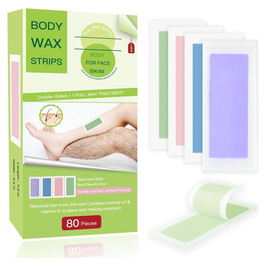 80 Tiras de Cera para el Cuerpo PUMEI - Doble Cara y Toallitas