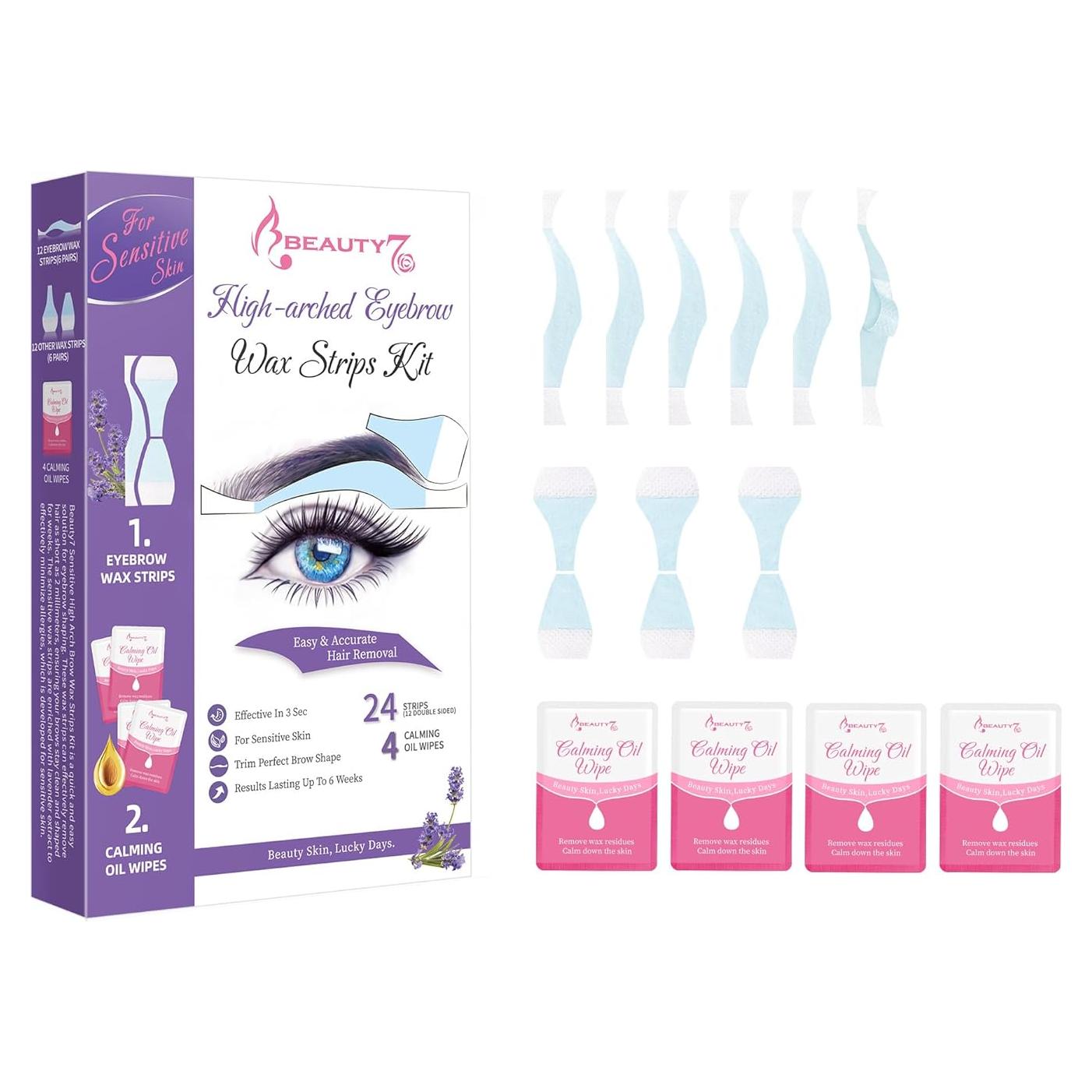 Kit de Cera para Cejas Beauty7 - 24 Tiras Piel Sensible