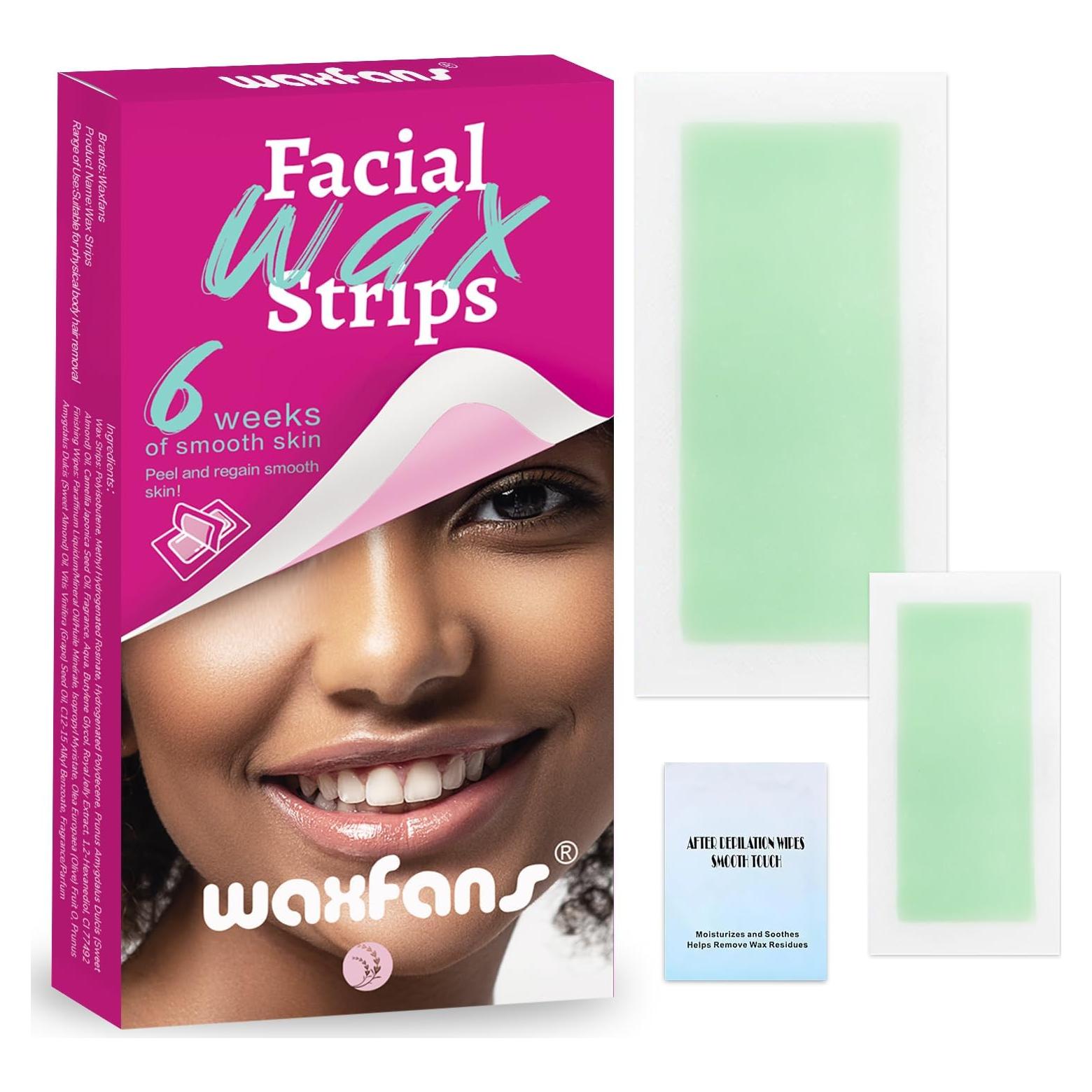 Tiras de Cera Depilatorias Waxfans 60 Pcs para Cejas y Labios