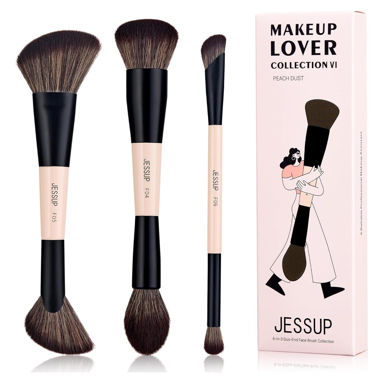 Juego de Brochas de Maquillaje Doble Punta Jessup T508 3 Piezas
