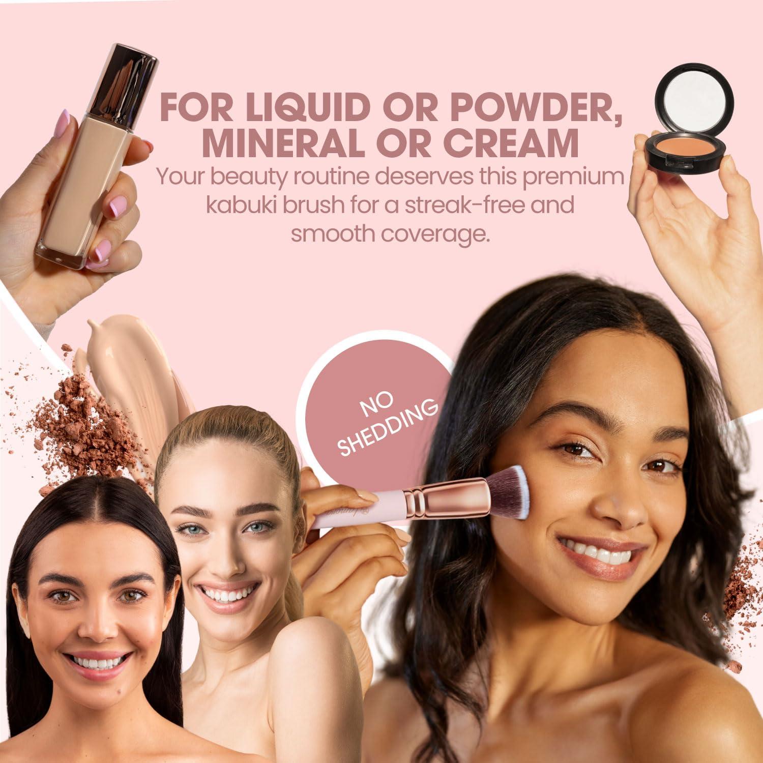 Brocha de Fundación Lamora Kabuki Rosa - Aplicación Precisa