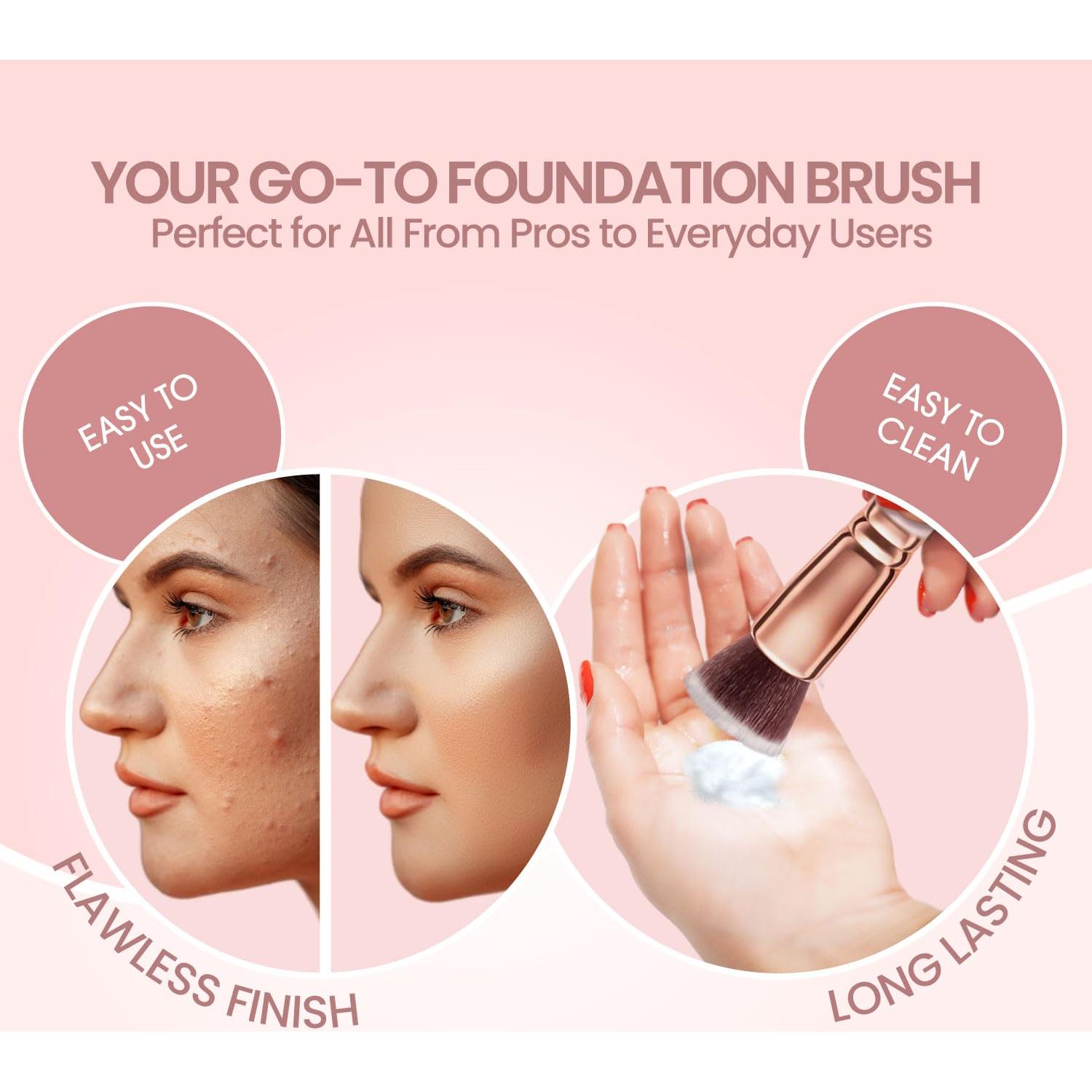 Brocha de Fundación Lamora Kabuki Rosa - Aplicación Precisa