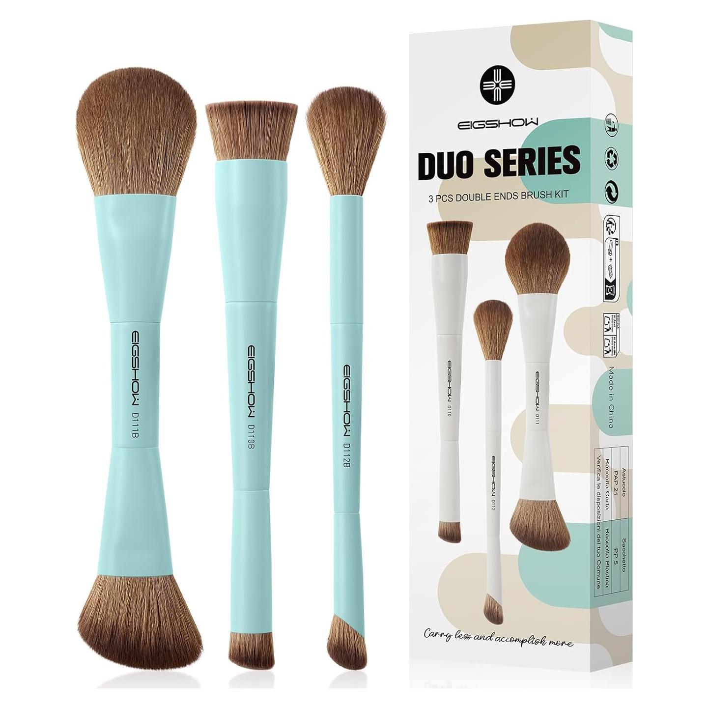 Juego de Brochas de Maquillaje EIGSHOW 3 Piezas Doble Cara