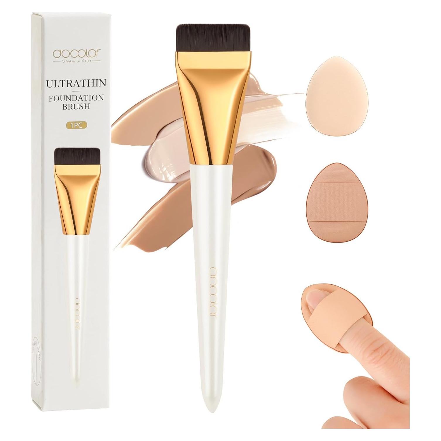 Brocha Plana Docolor para Base + 2 Esponjas Mini Maquillaje