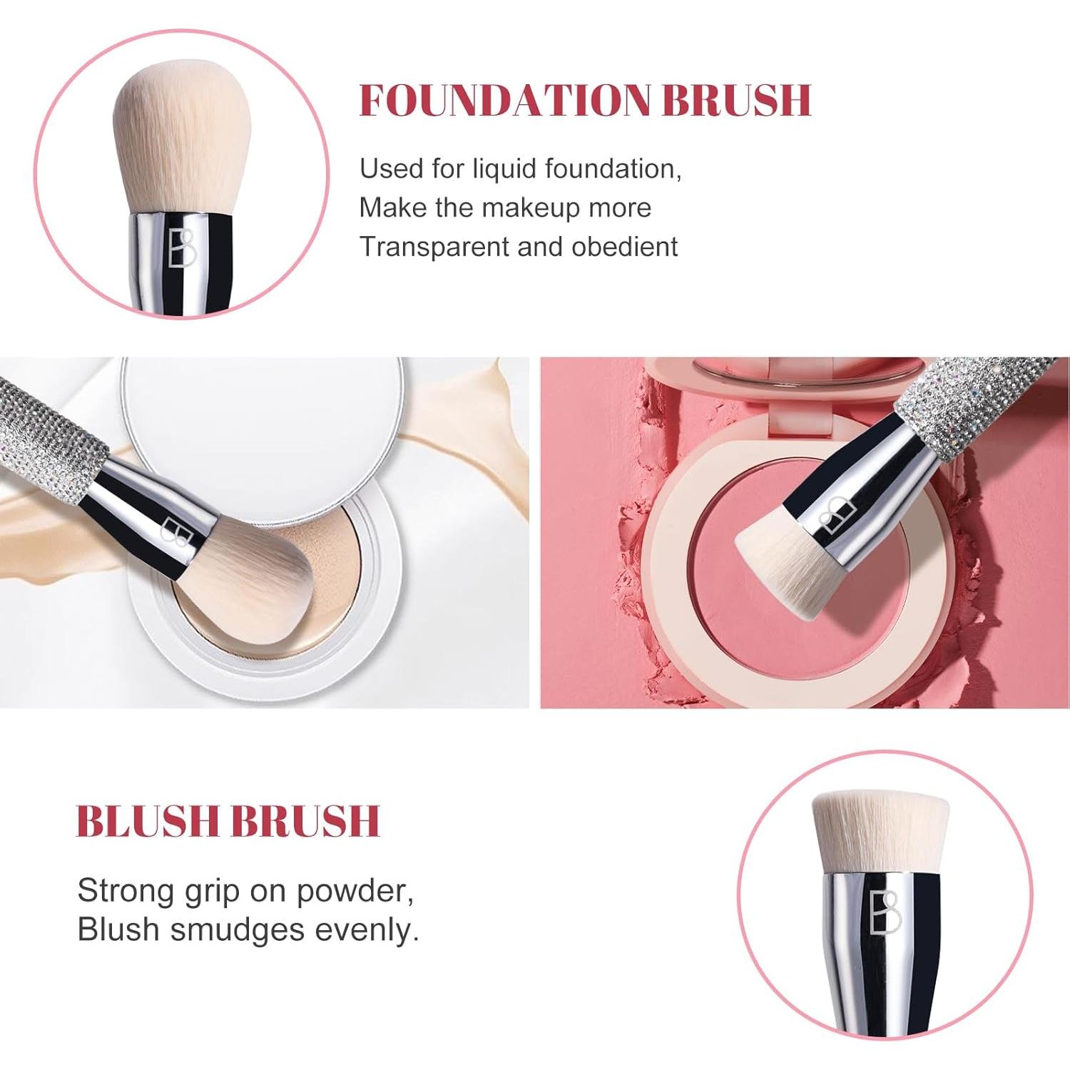 Brochas de Maquillaje BS-MALL Lujo Diamante 2 Piezas