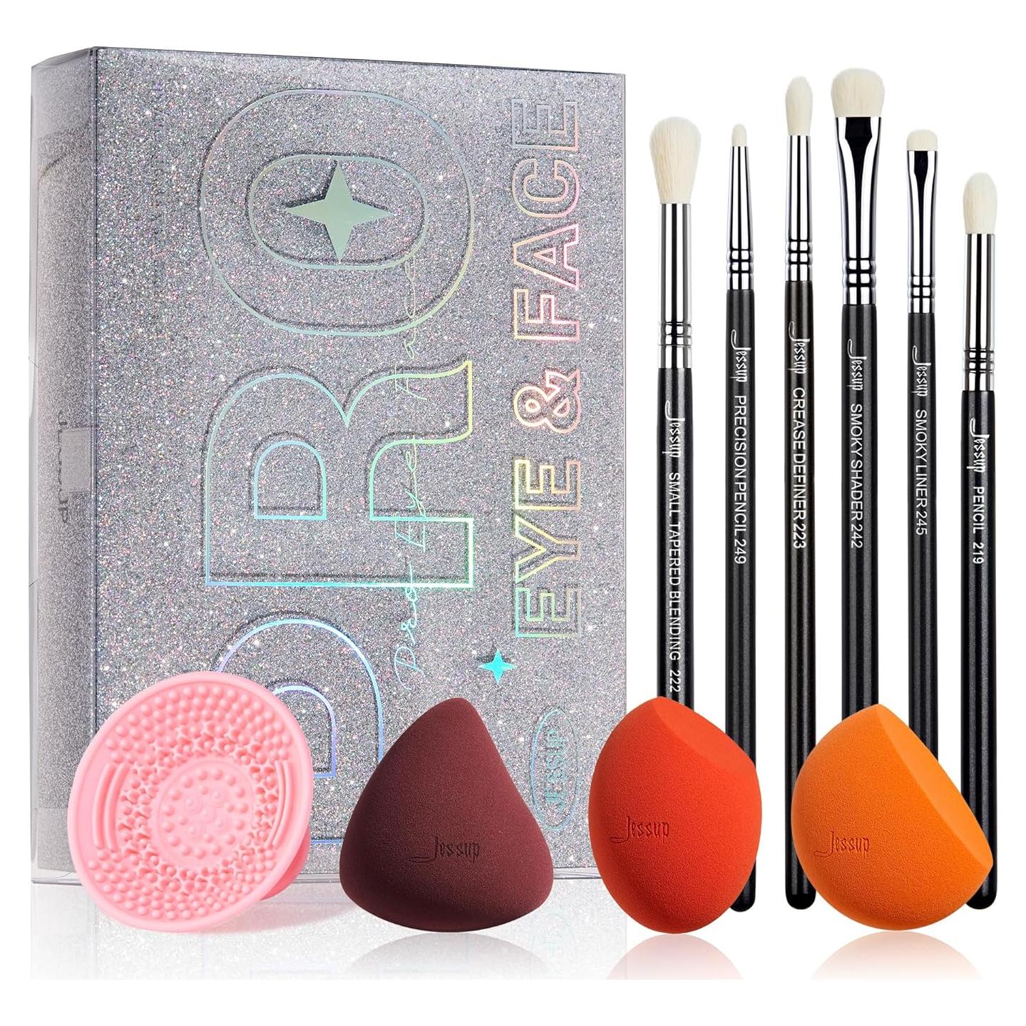 Kit de Maquillaje Jessup 9 Piezas con Espejo y Limpieza