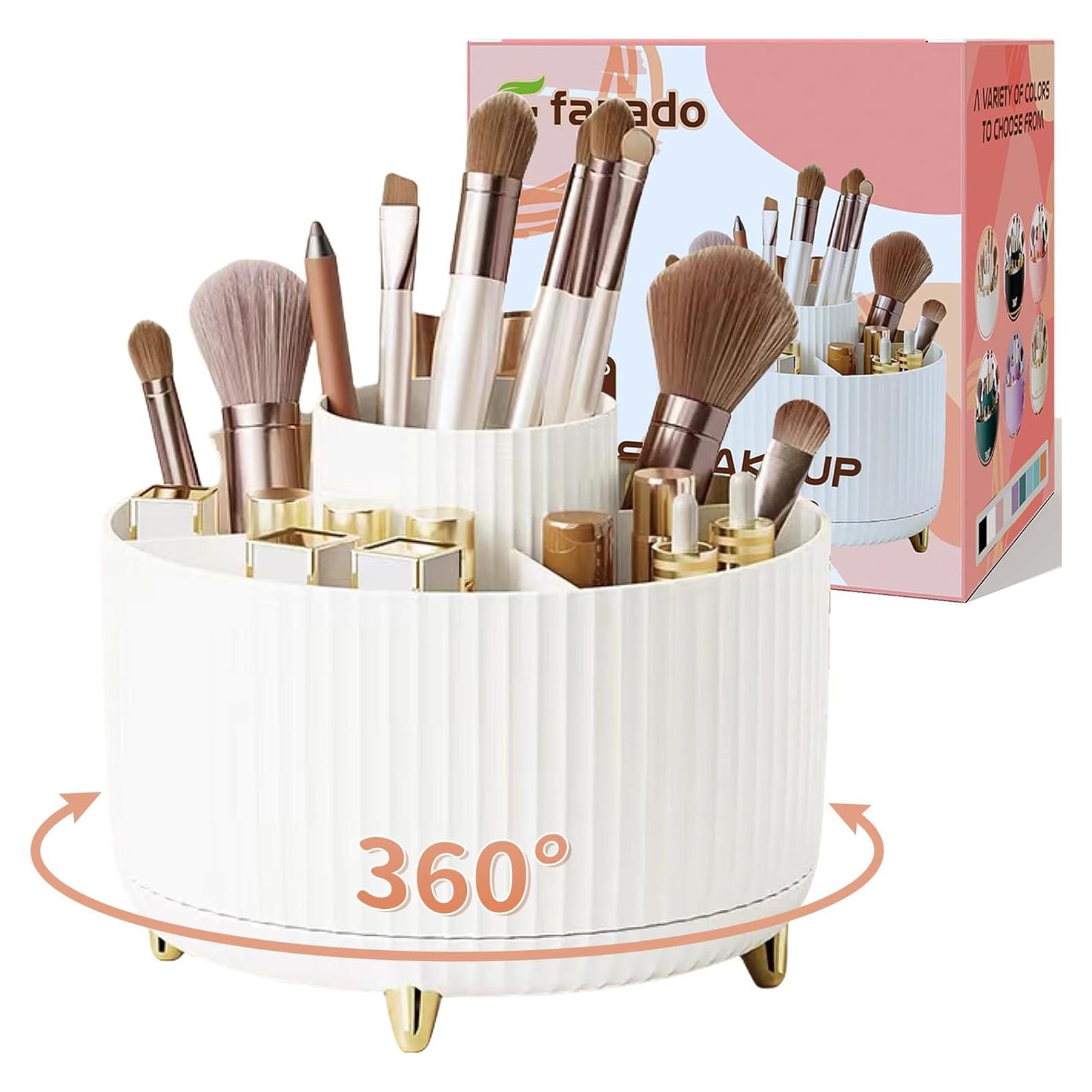 Organizador de Brochas de Maquillaje Rotatorio 360° fanado Blanco