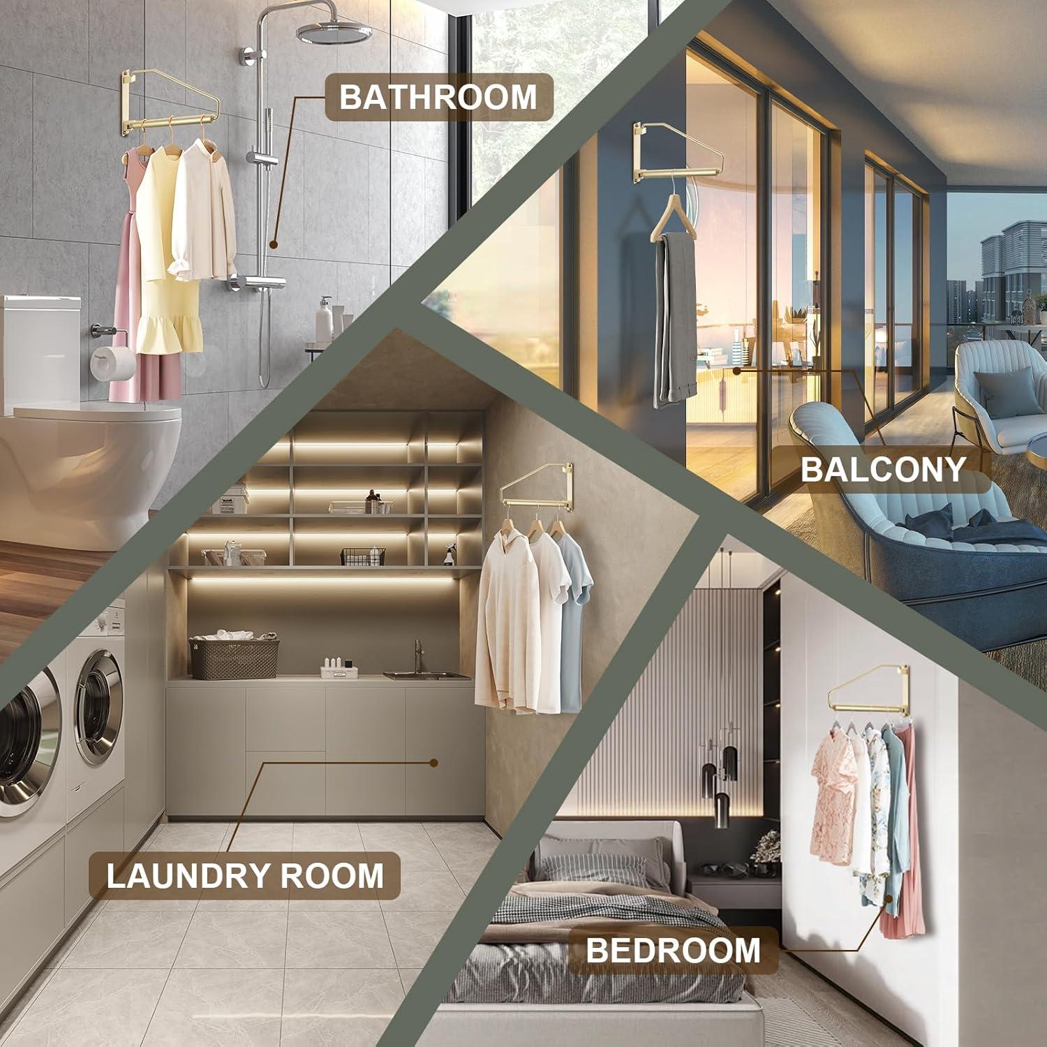 Perchero Plegable NEWRAIN Montado en Pared Latón Oro Cepillado