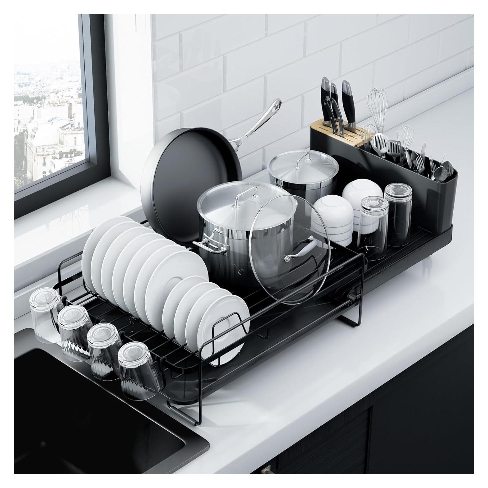 Estante Secar Platos Kitsure Extensible Negro 67.74x32.77 cm