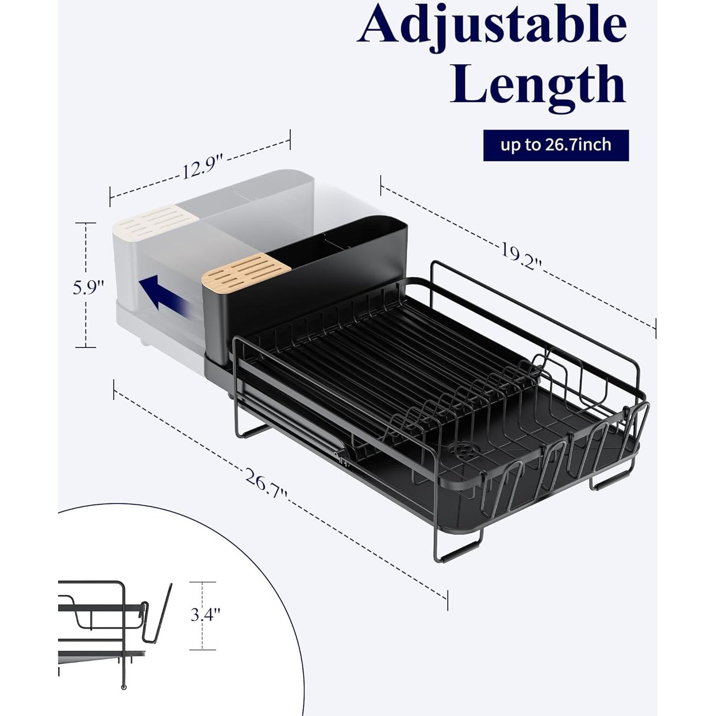 Estante Secar Platos Kitsure Extensible Negro 67.74x32.77 cm