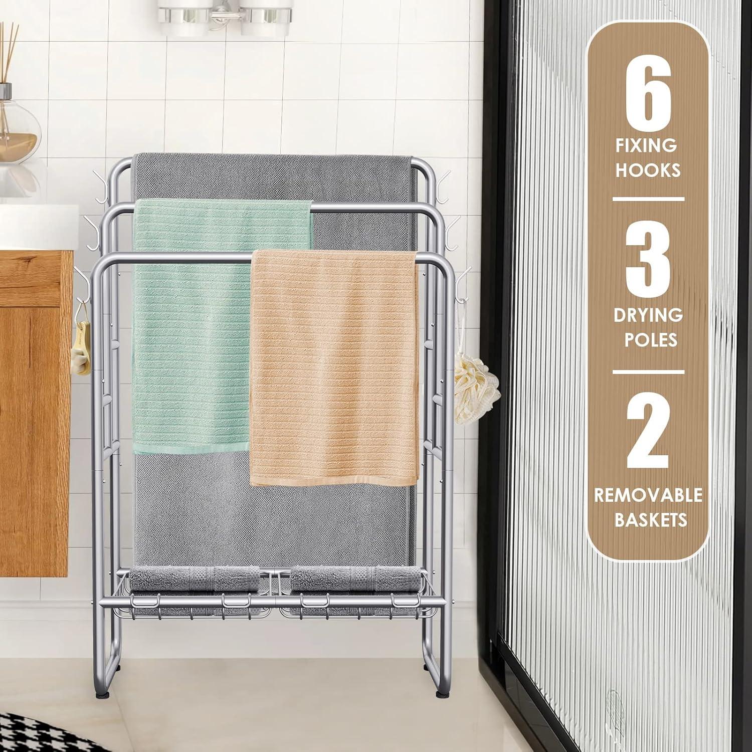 Soporte de Toallas de Pie Kayfia 3 Niveles 65 cm Gris