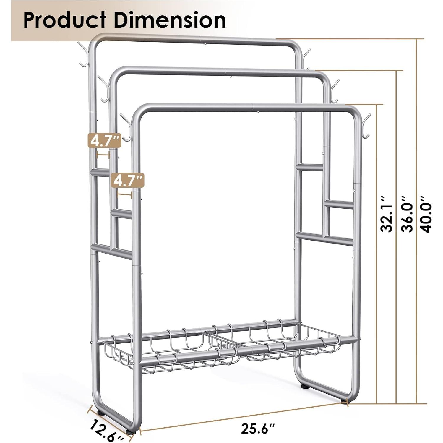 Soporte de Toallas de Pie Kayfia 3 Niveles 65 cm Gris