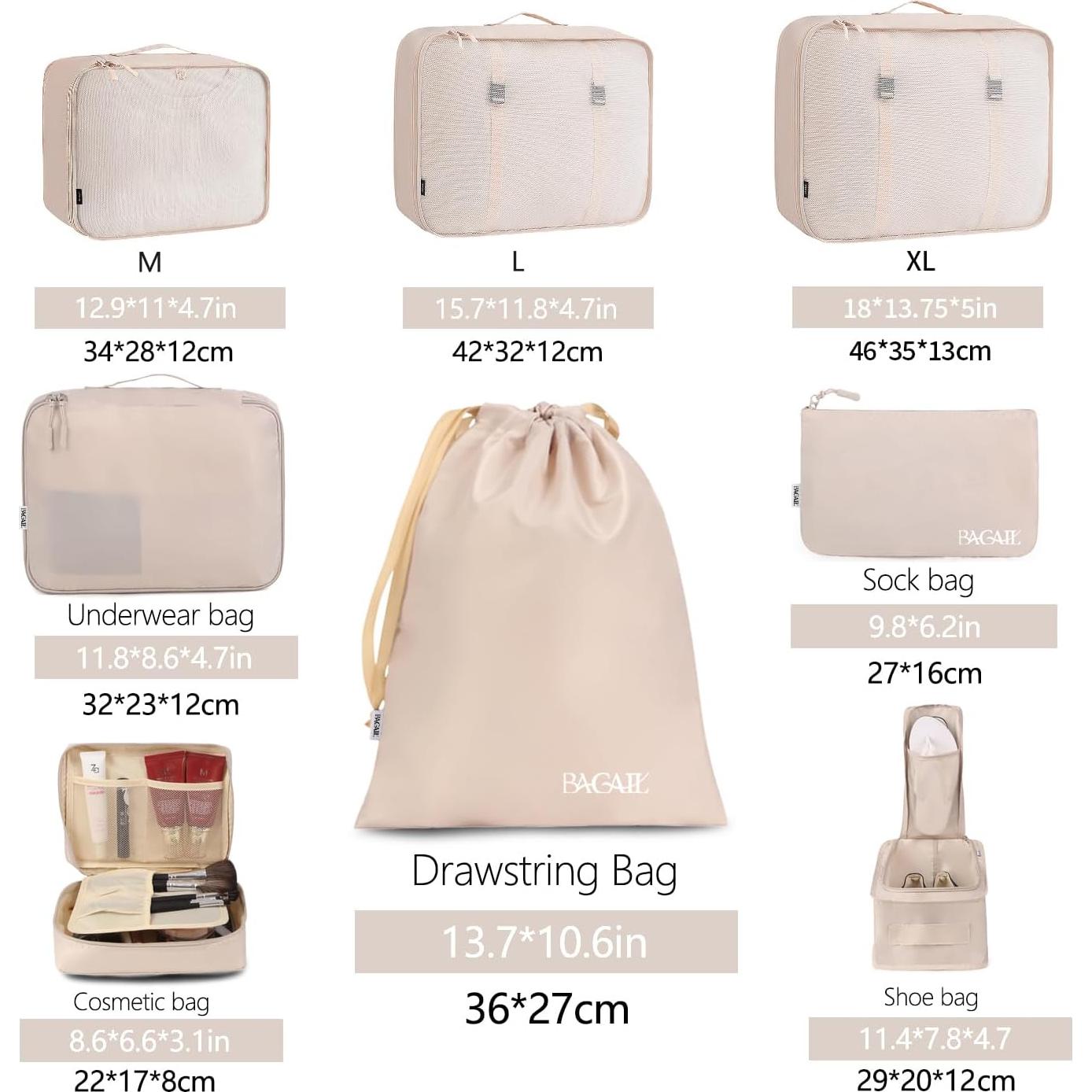 Cubos de Empaque BAGAIL 8 Set Organizador Viaje Crema