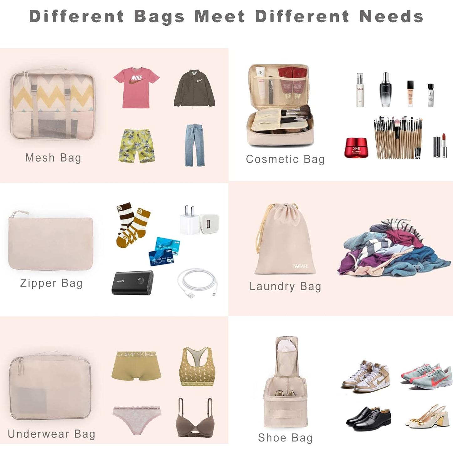 Cubos de Empaque BAGAIL 8 Set Organizador Viaje Crema